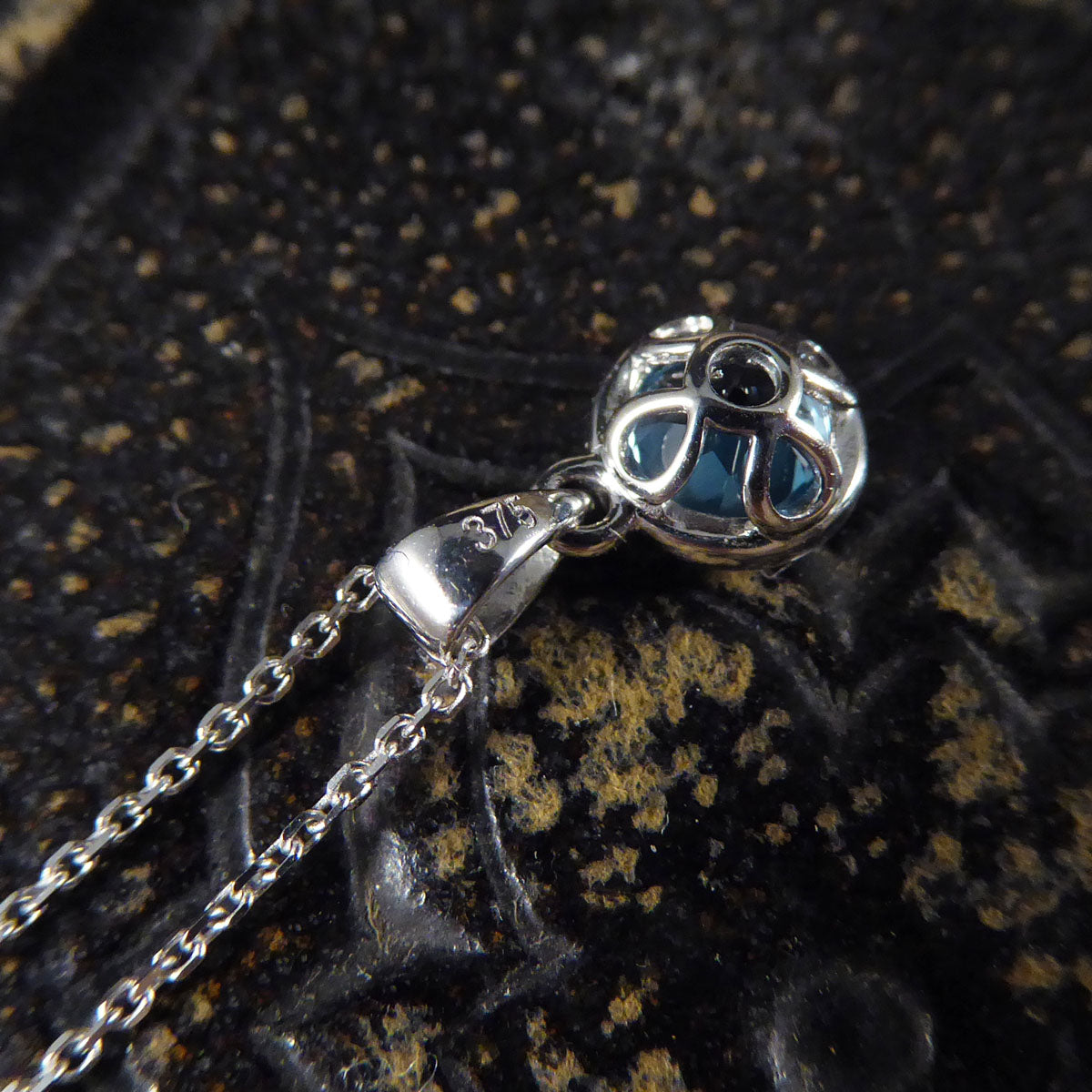 Contemporary Blue Topaz Rub Over Pendant on White Gold Chain - Wharfedale Antiques
