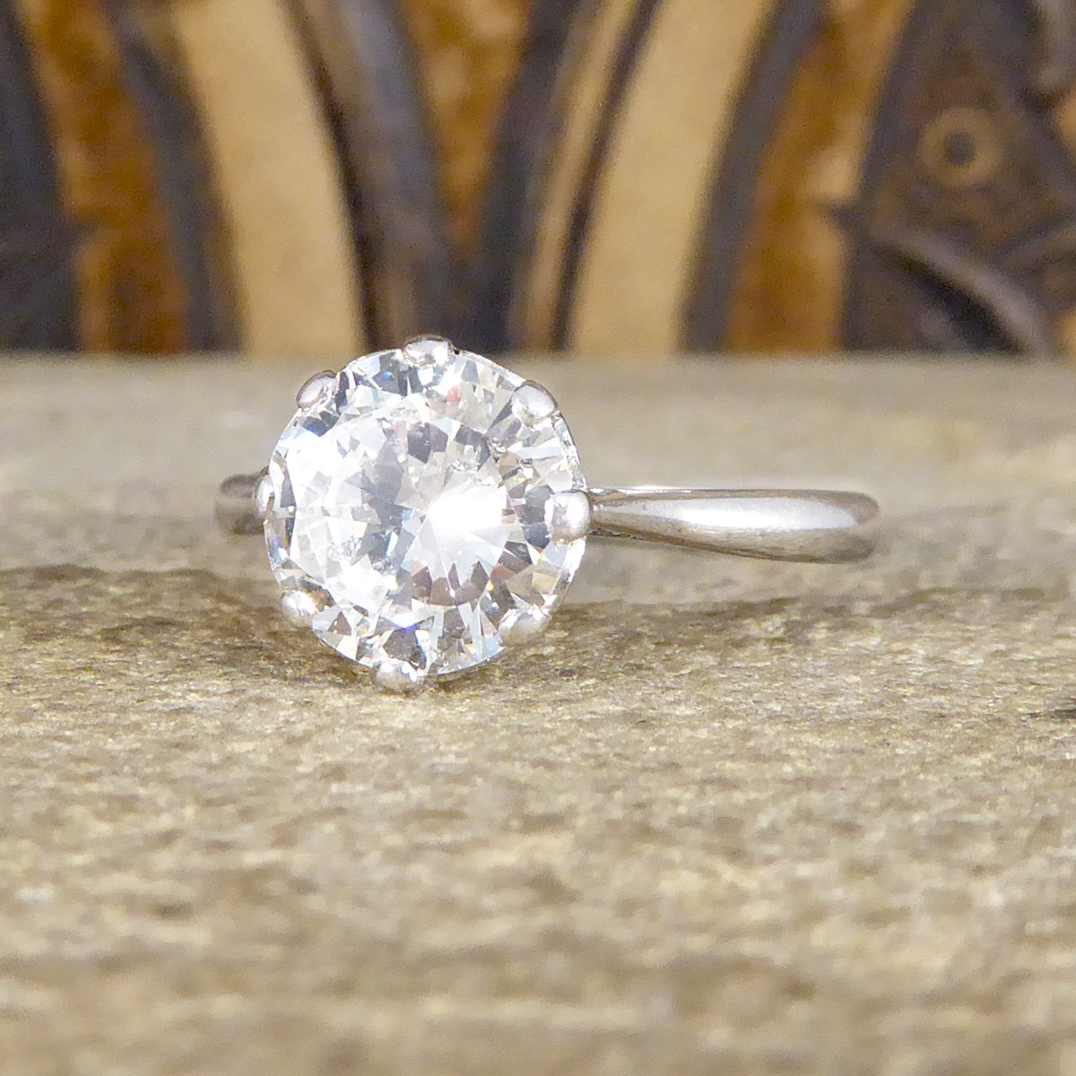 1930's 1.77ct Round Brilliant Cut Diamond Solitaire Engagement Ring in 18ct White Gold and Platinum - Wharfedale Antiques