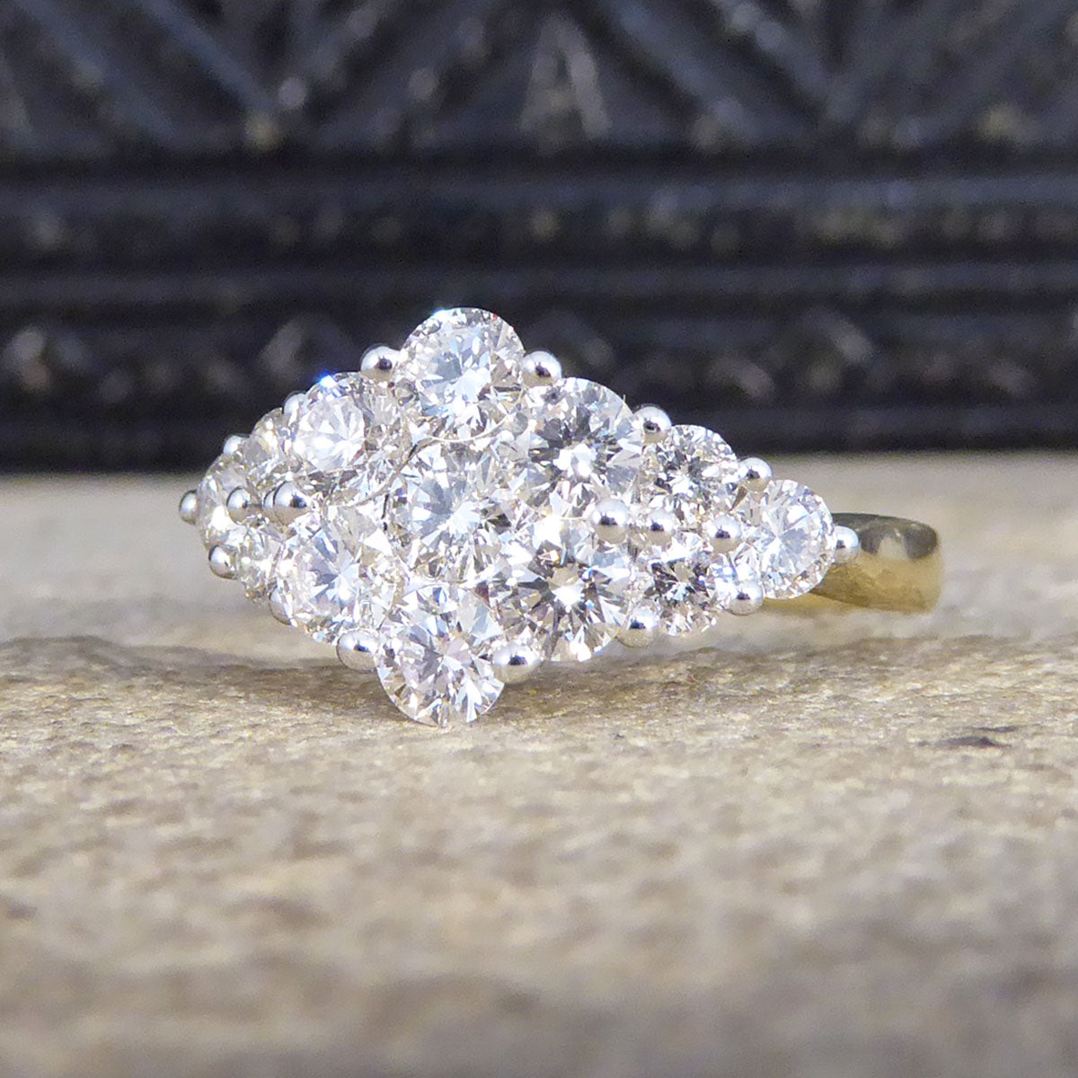 1.25ct Diamond Cluster Boat Shaped Ring in 18ct Yellow Gold - Wharfedale Antiques