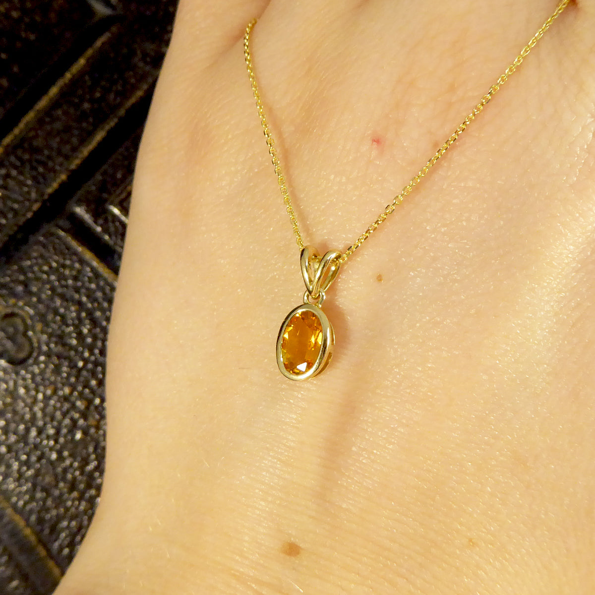 Contemporary Rub Over Citrene Pendant Necklace in 9ct Yellow Gold - Wharfedale Antiques