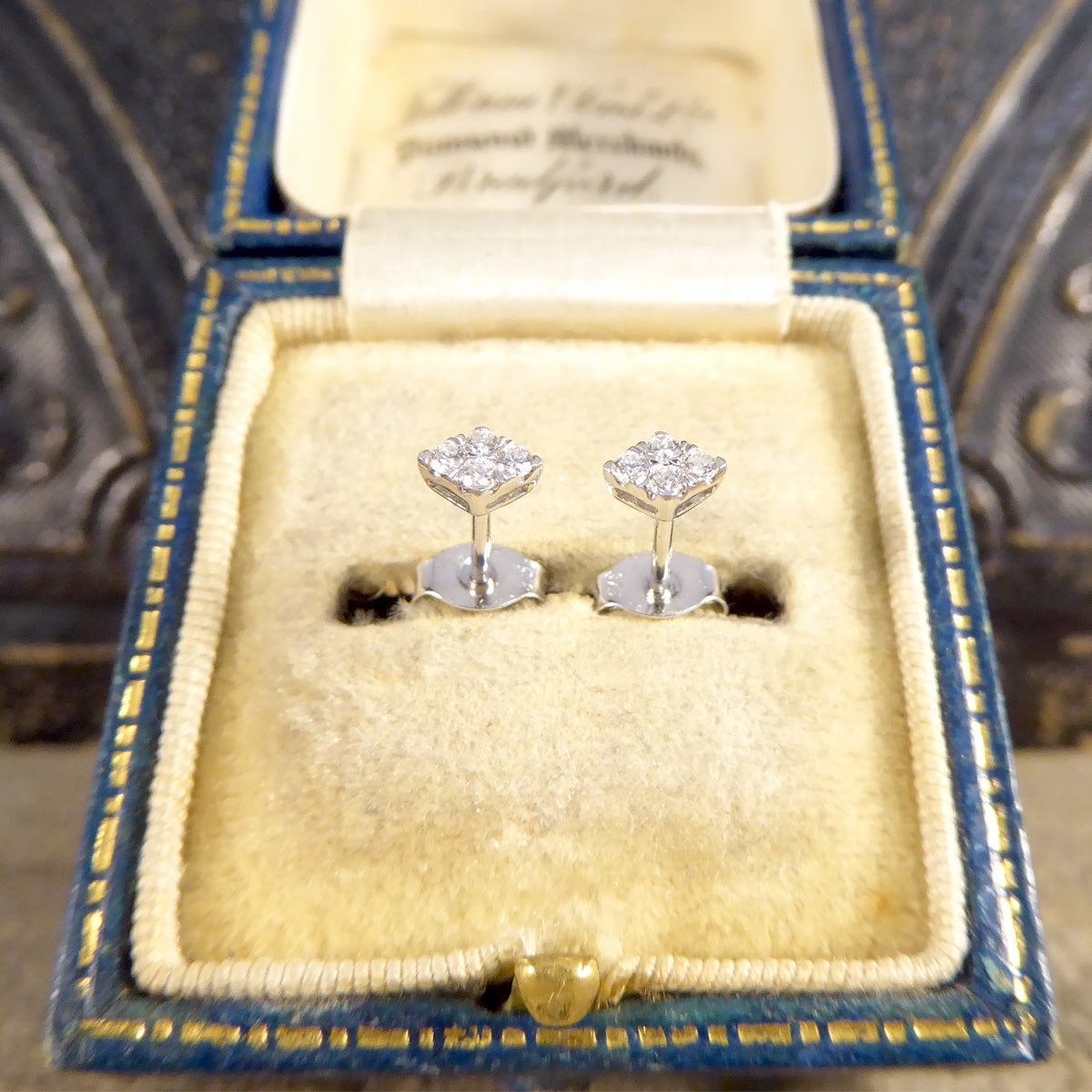 Contemporary Diamond Shaped Diamond Cluster Earrings in White Gold