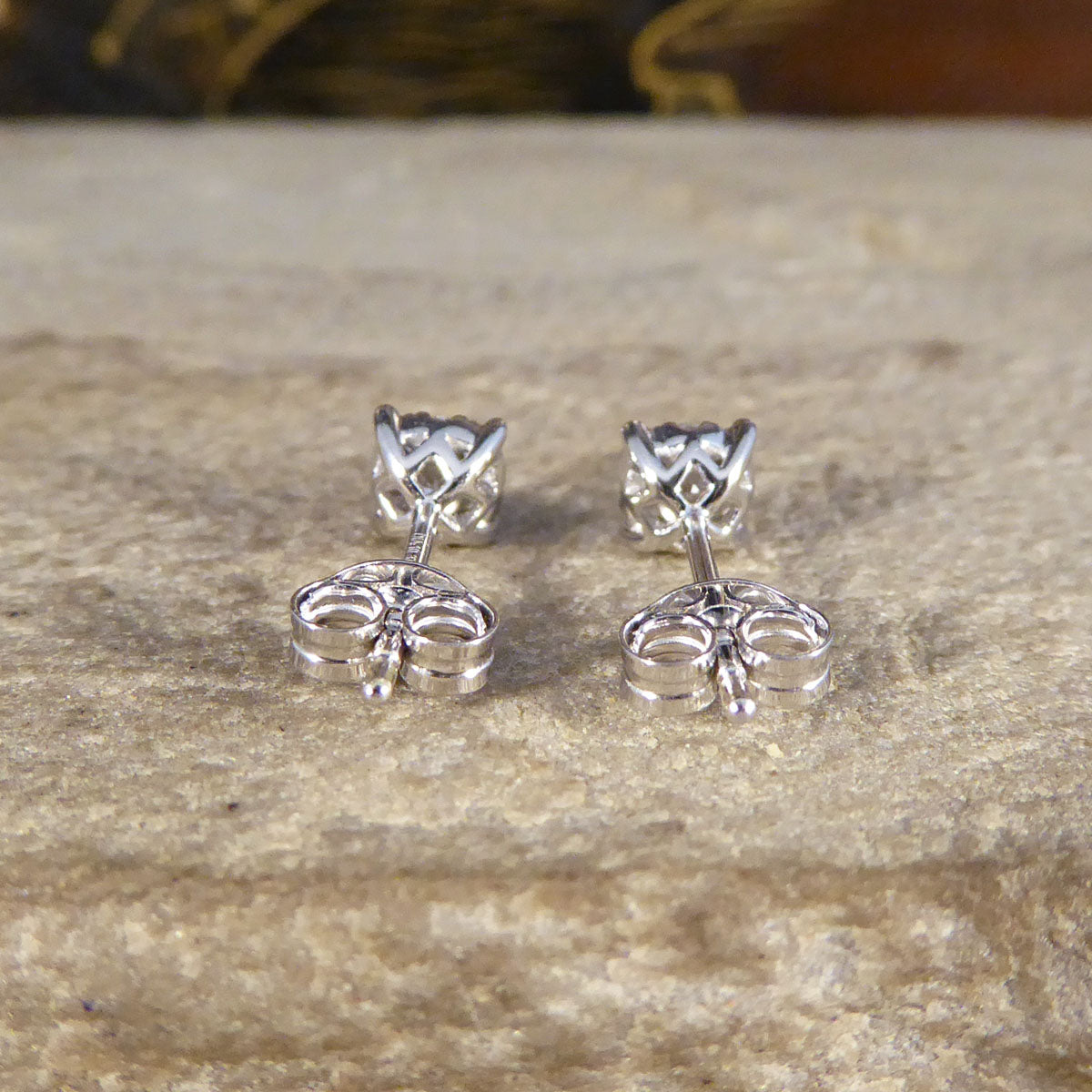 Contemporary 0.20ct Diamond Cluster and 1.00ct Look Earrings in White Gold - Wharfedale Antiques