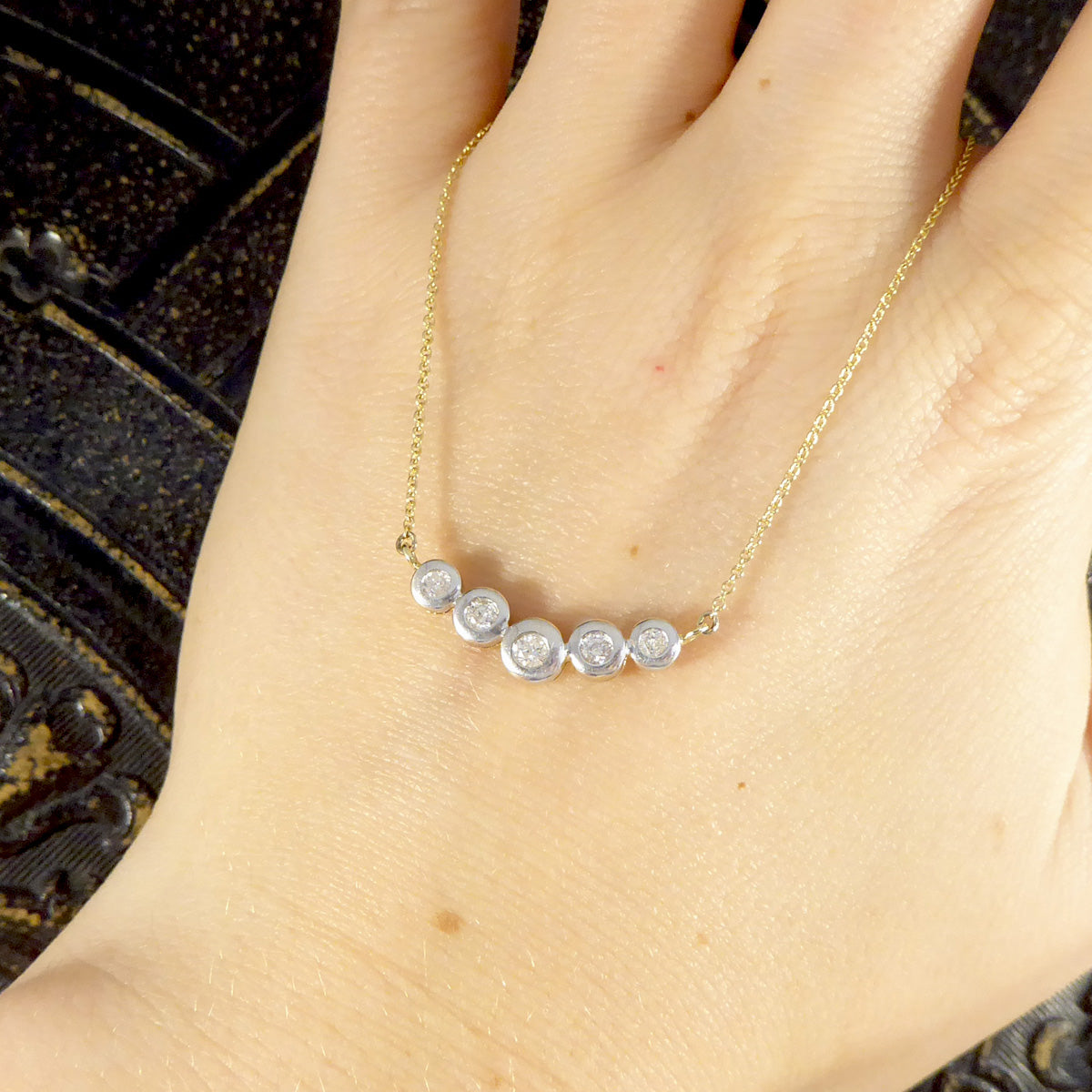 Brilliant Cut Diamond Five Stone Necklace in 18ct White and Yellow Gold - Wharfedale Antiques