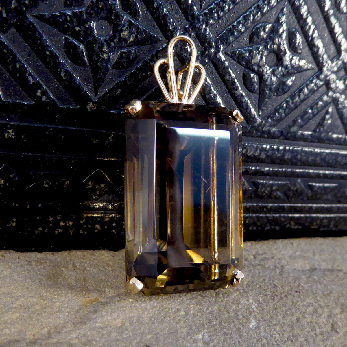 Vintage Smokey Quartz Drop Pendant in 14ct Yellow Gold - Wharfedale Antiques