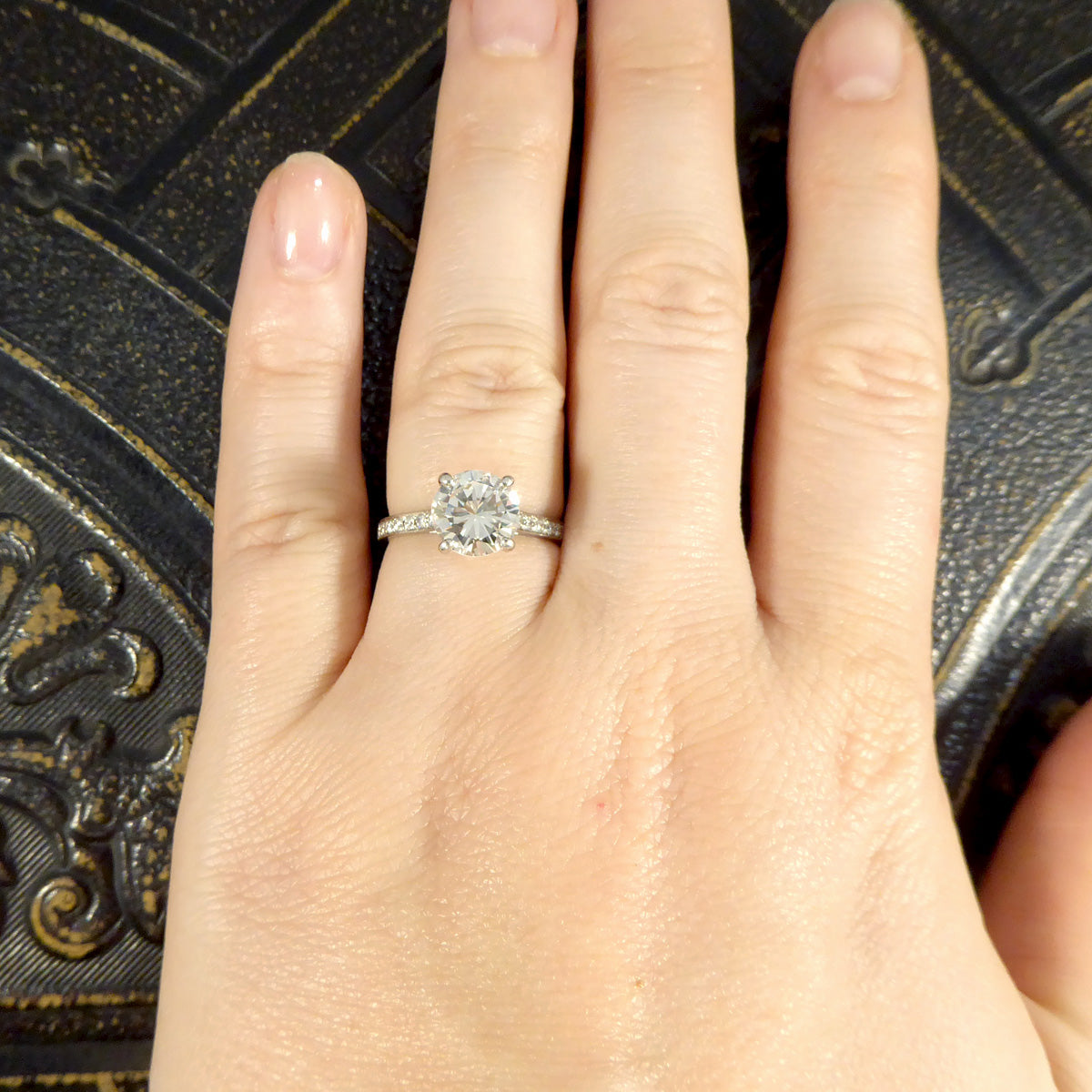 1.91ct Brilliant Cut Diamond Solitaire Engagement Ring with Diamond Shoulders in Platinum - Wharfedale Antiques