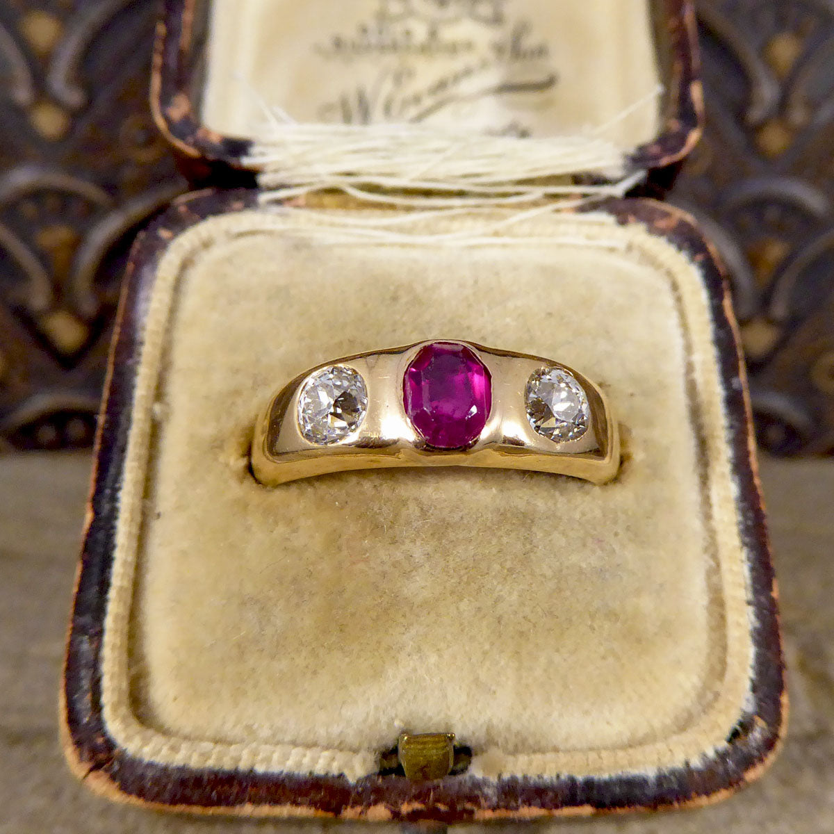 Late Victorian Ruby and Diamond Gypsy Set Band in 18ct Yellow Gold - Wharfedale Antiques