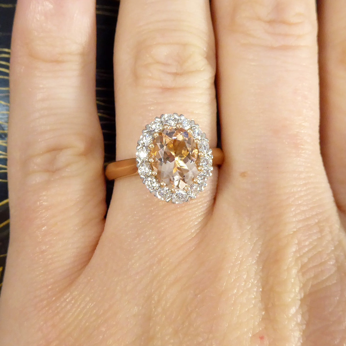 1.82ct Pink Morganite and Diamond Cluster Ring in 18ct White and Rose Gold - Wharfedale Antiques