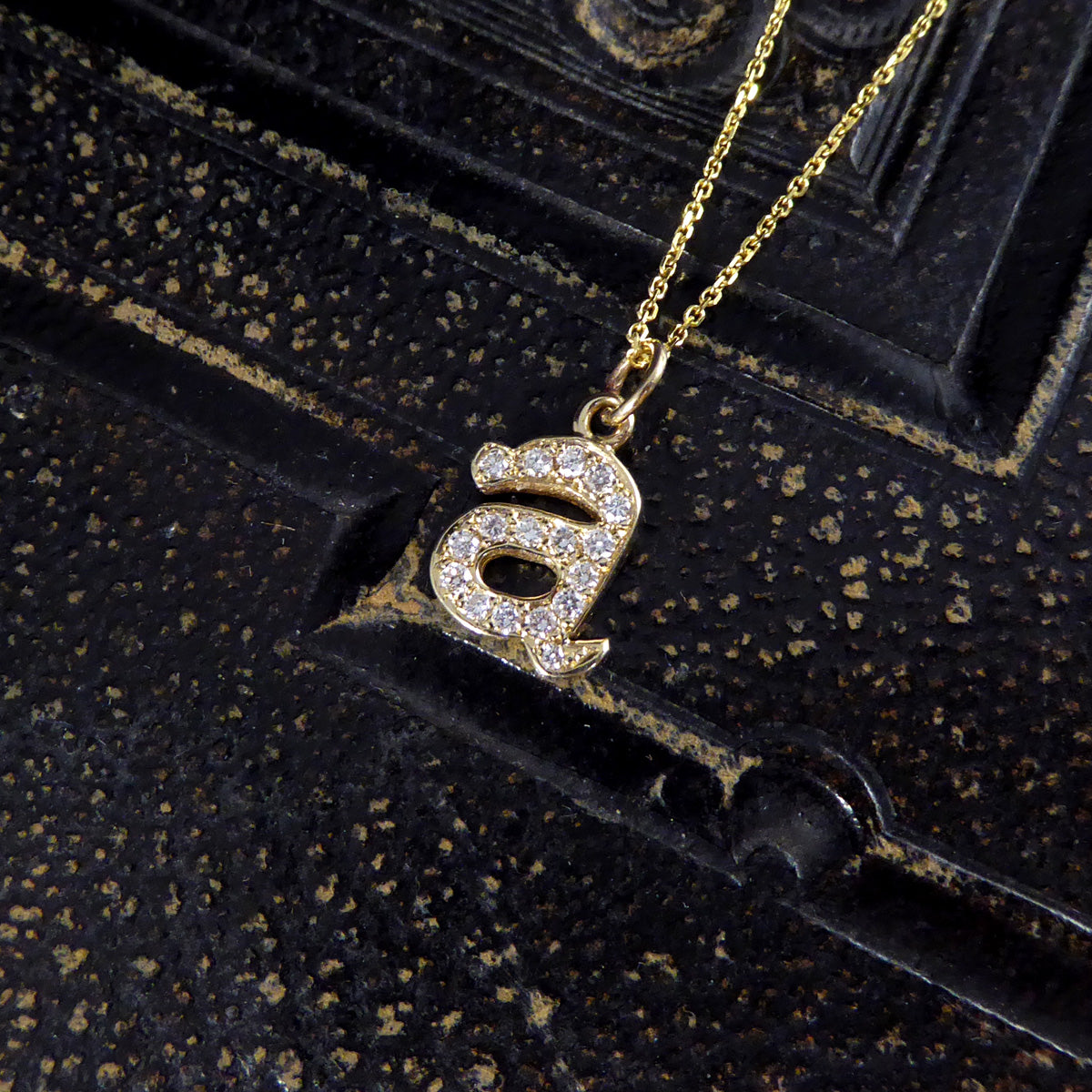 Diamond Set A Initial Pendant in 18ct Yellow Gold on a Yellow Gold Necklace Chain - Wharfedale Antiques