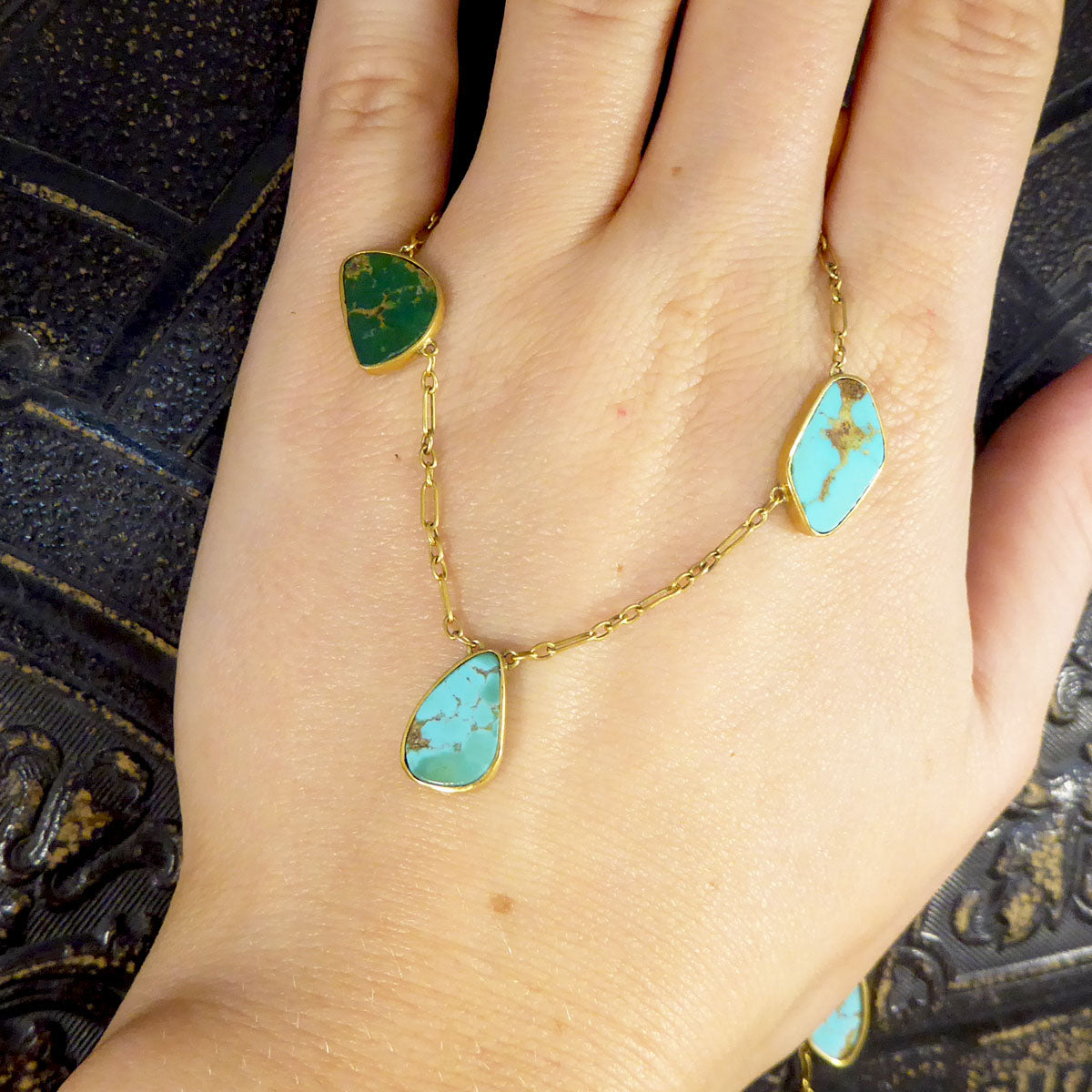 Antique Collar set Turquoise Spacer Necklace in 15ct Yellow Gold - Wharfedale Antiques