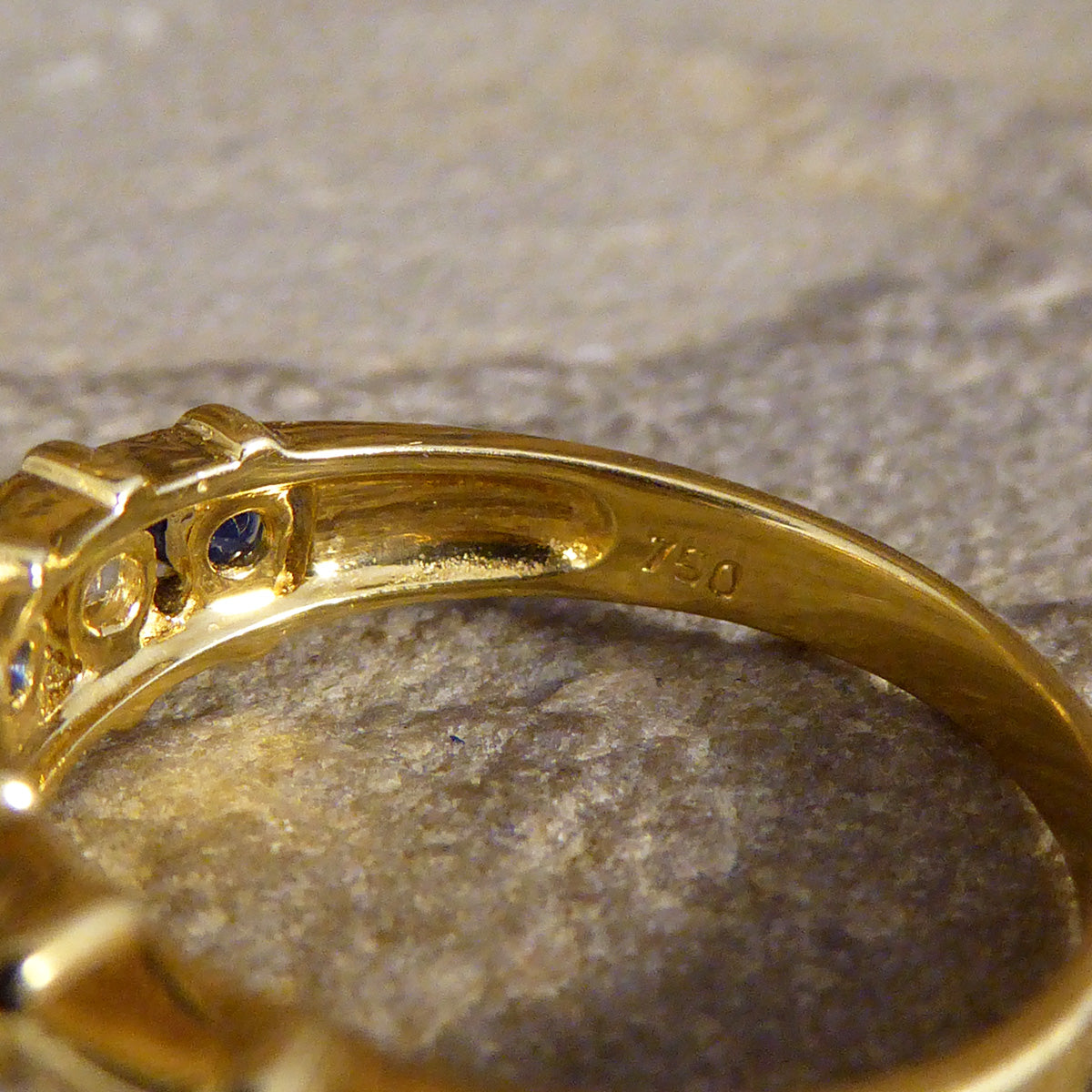 Unusual Sapphire and Diamond Spacer Ring in 18ct Yellow Gold