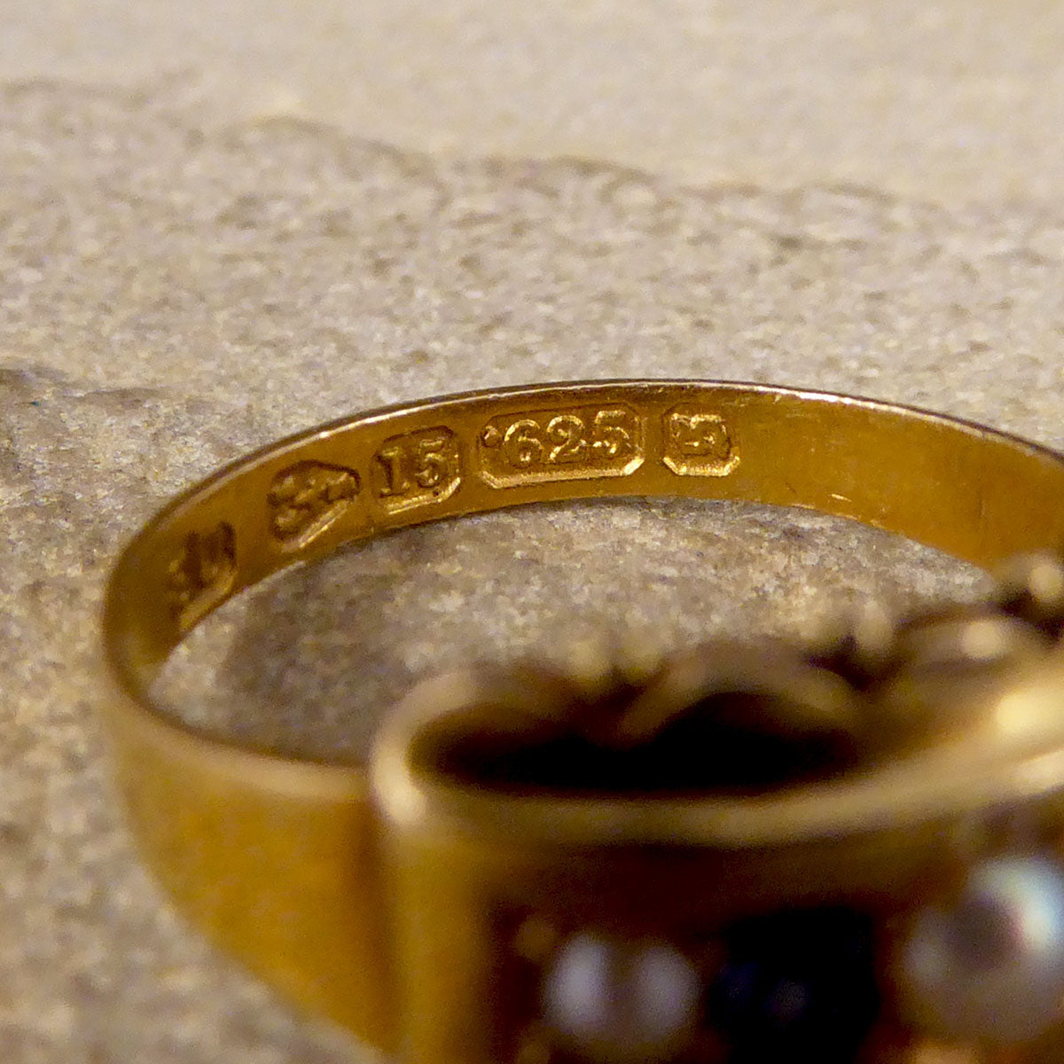 Antique Late Victorian Sapphire and Pearl Five Stone Ring in 15ct Yellow Gold - Wharfedale Antiques