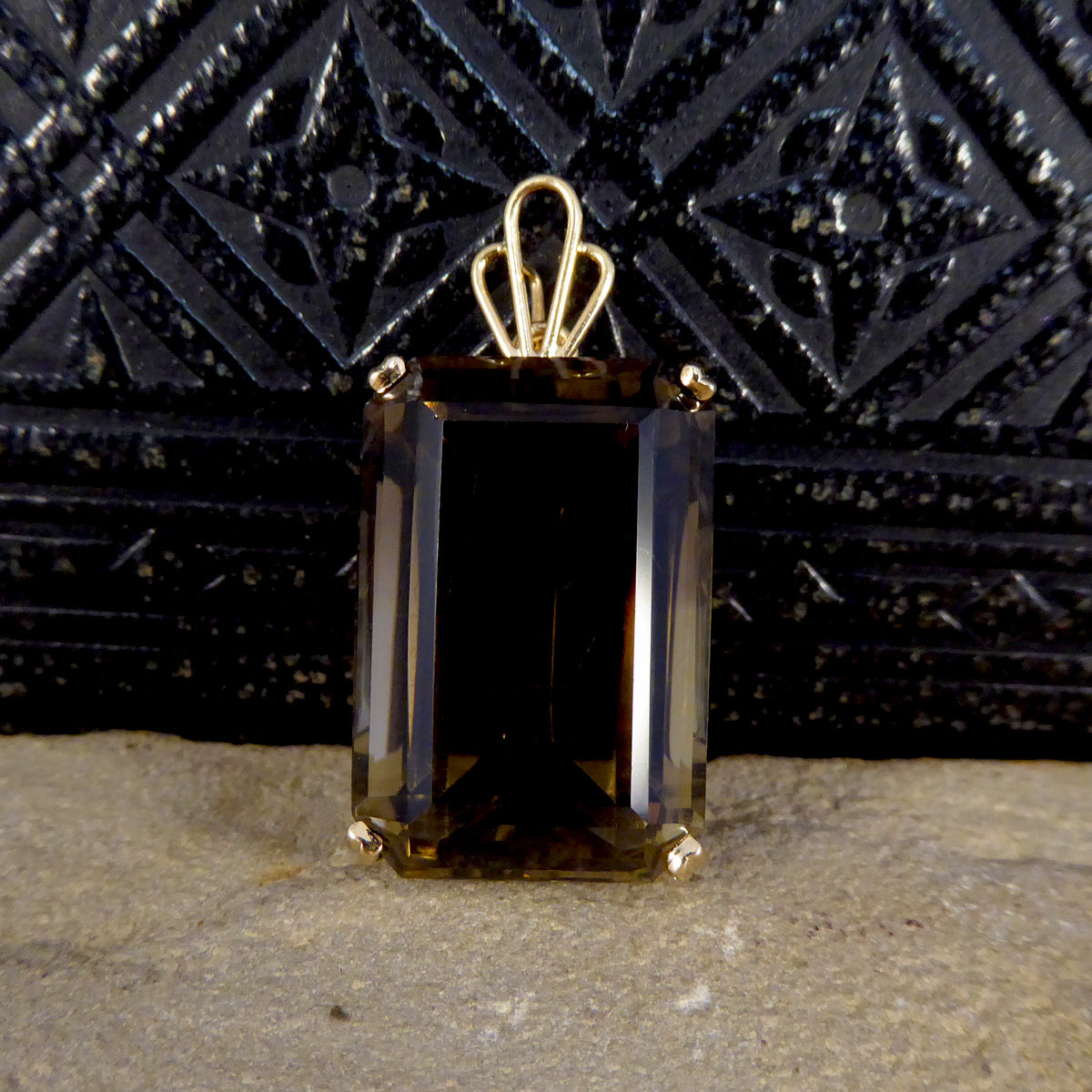 Vintage Smokey Quartz Drop Pendant in 14ct Yellow Gold - Wharfedale Antiques