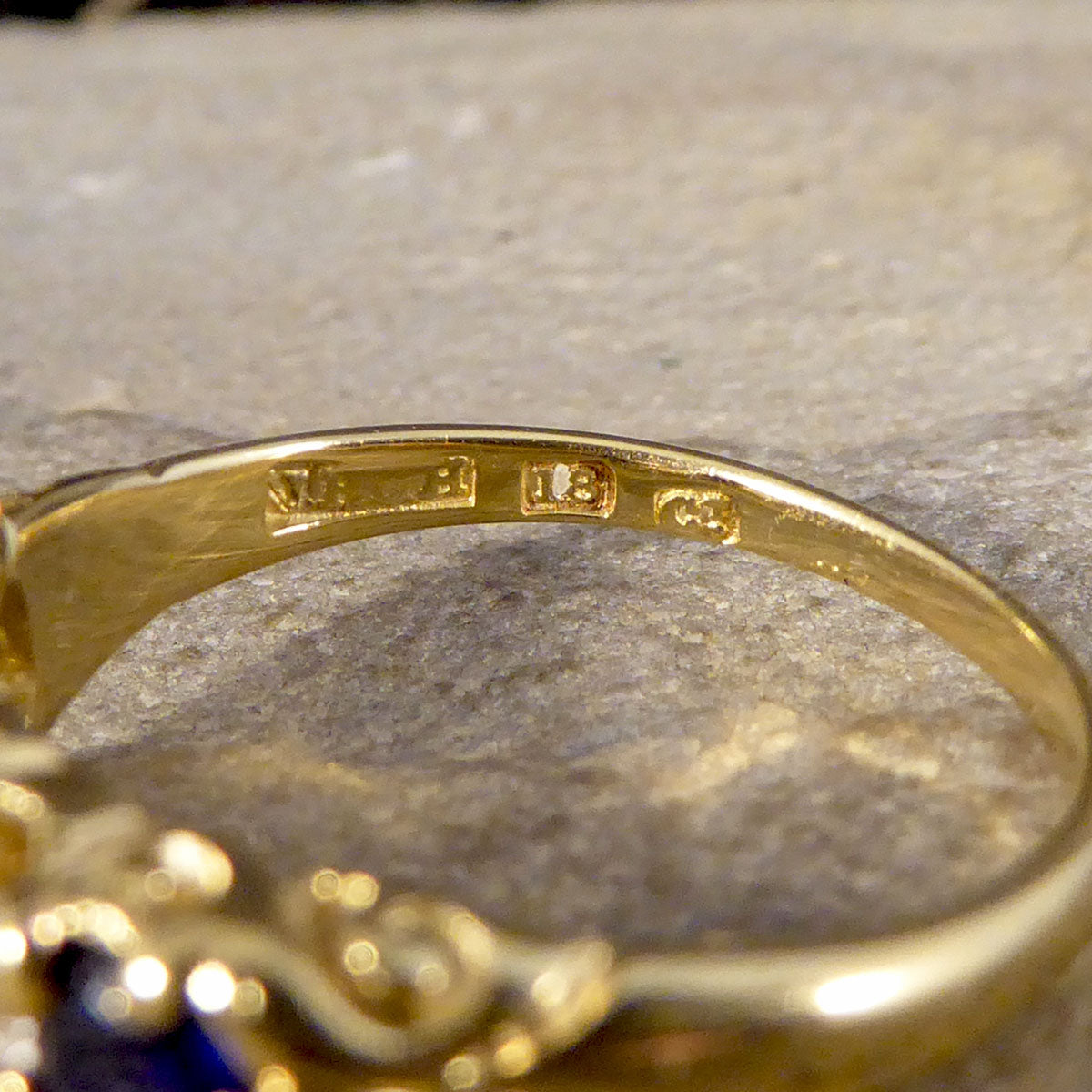 Antique Late Victorian Sapphire and Diamond Five Stone Ring in 18ct Yellow Gold - Wharfedale Antiques