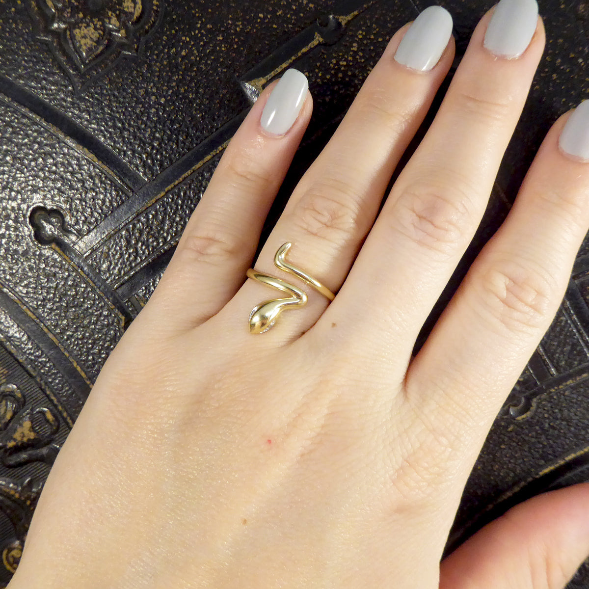 Contemporary New Diamond set Eyed Snake Ring in 9ct Yellow Gold - Wharfedale Antiques