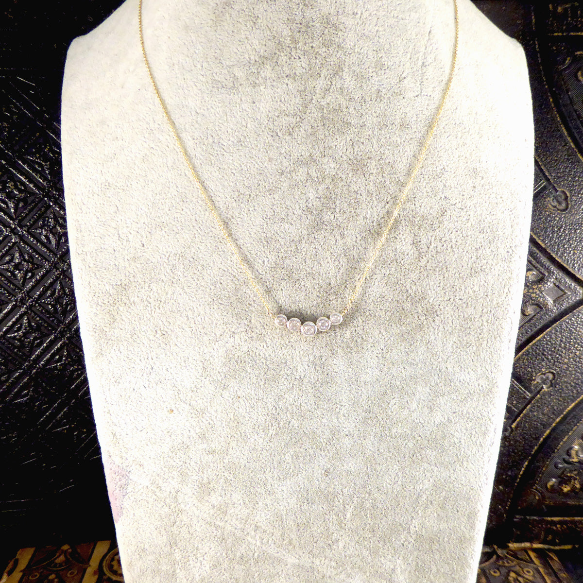 Brilliant Cut Diamond Five Stone Necklace in 18ct White and Yellow Gold - Wharfedale Antiques