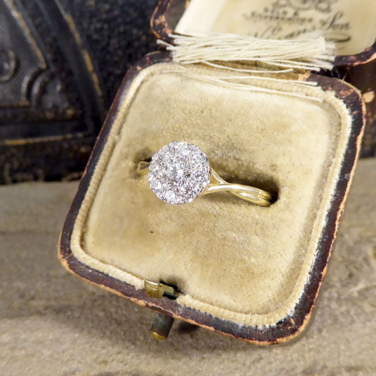 Contemporary 0.50ct Diamond Cluster and 1.75ct Solitaire Look Ring in Yellow Gold - Wharfedale Antiques