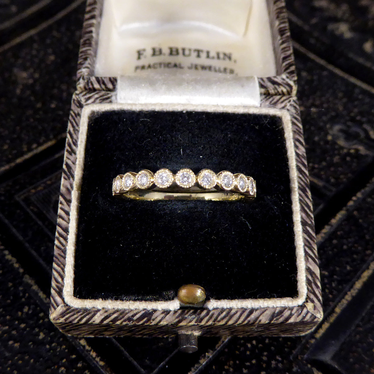 Diamond Half Eternity Ring in Circular Style Rub Over Collar Set Yellow Gold - Wharfedale Antiques