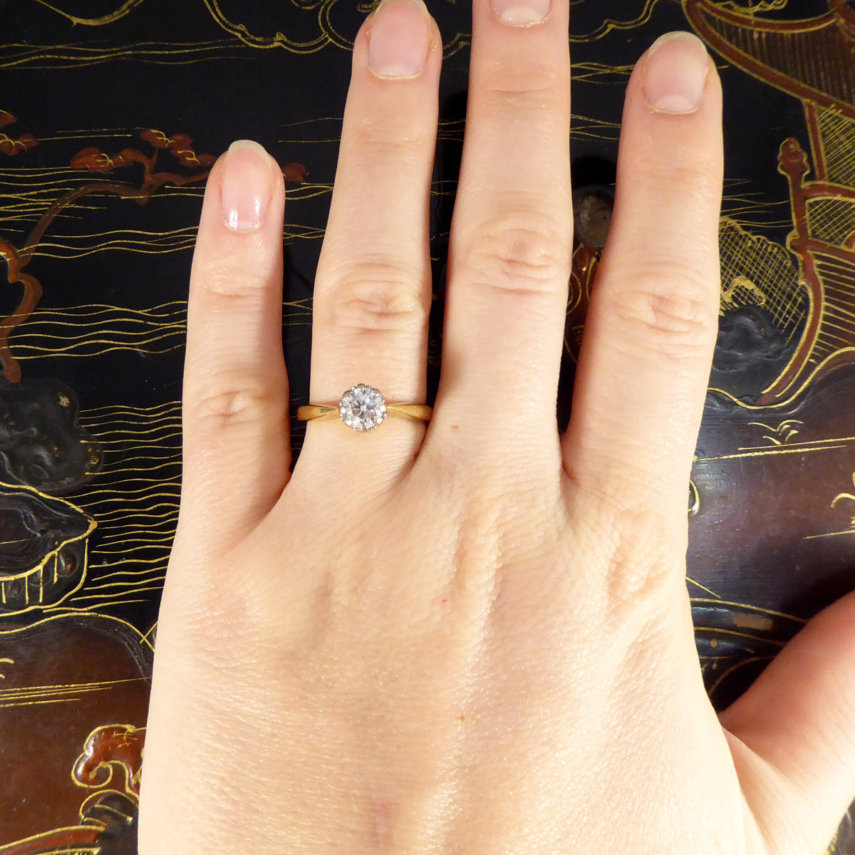 0.50ct Brilliant Cut Illusion Set Diamond Solitaire Engagement Ring in 18ct Yellow and White Gold - Wharfedale Antiques