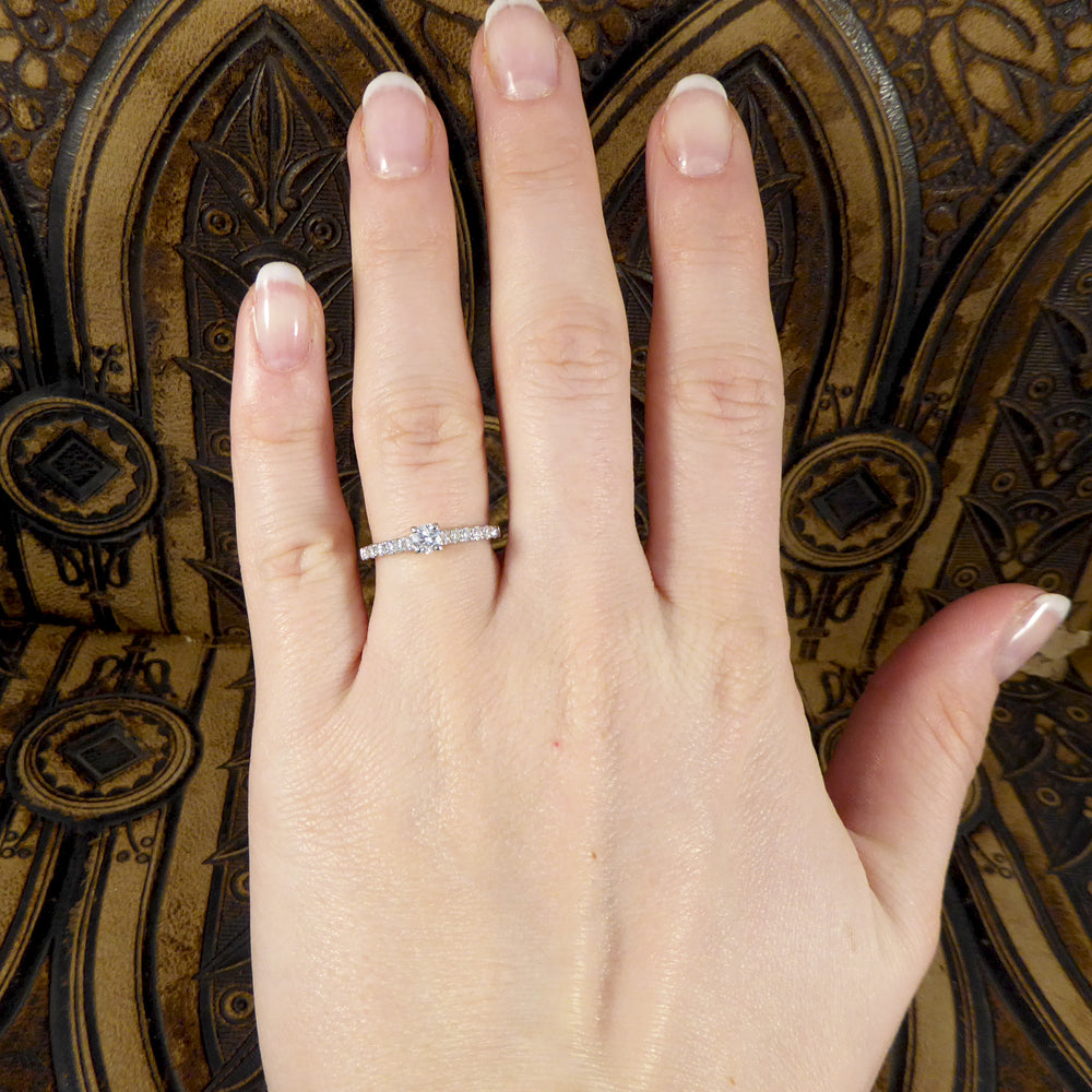 Contemporary Diamond Ring with Diamond Set Shoulders in 18ct White Gold