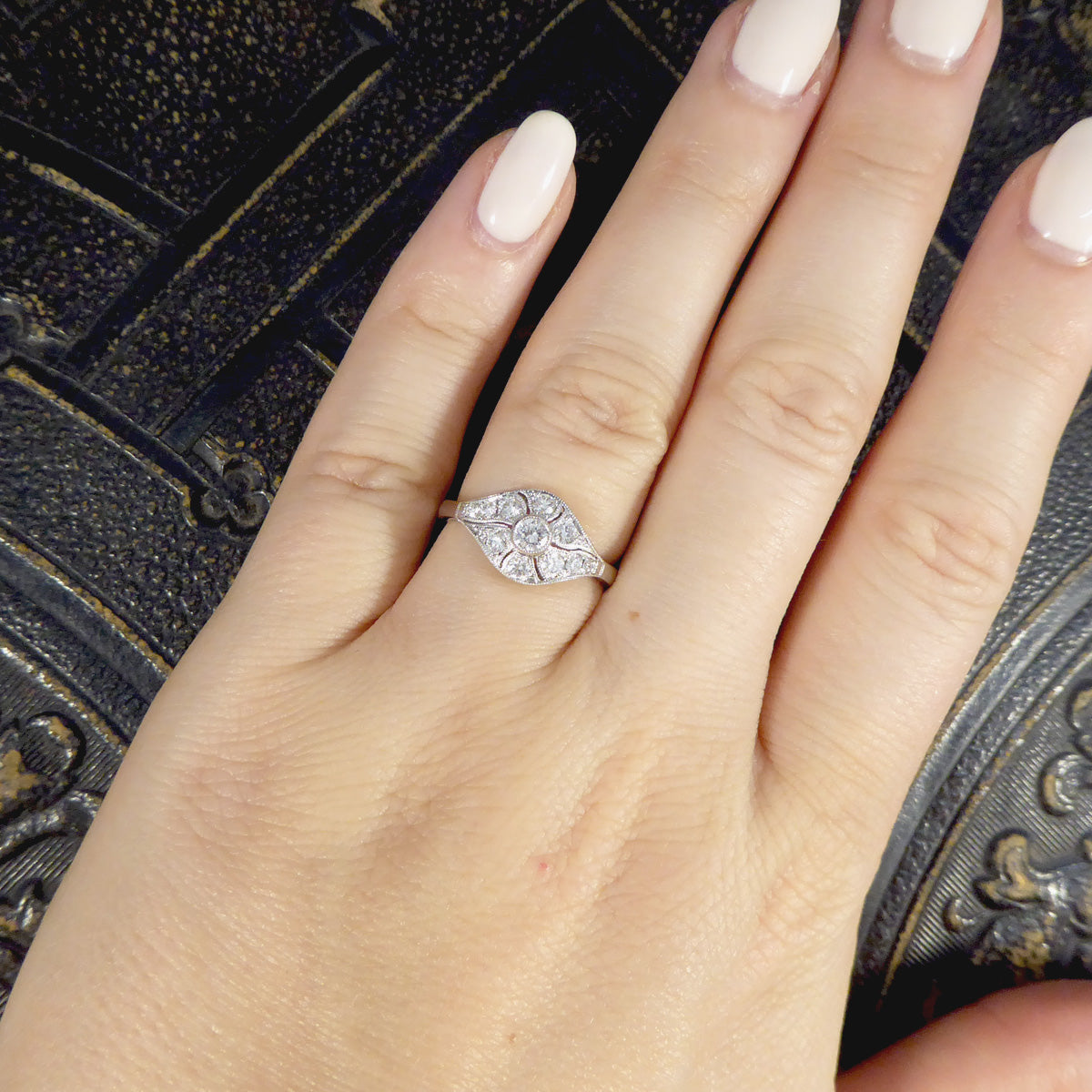 Premium Period Art Deco Replica 0.45ct Diamond Ring in 18ct White Gold - Wharfedale Antiques