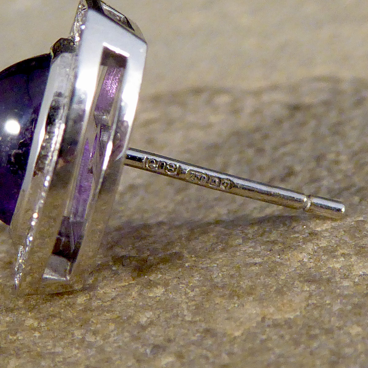3.40ct Cabochon Cut Purple Sapphire and Diamond Halo Cluster Stud Earrings - Wharfedale Antiques