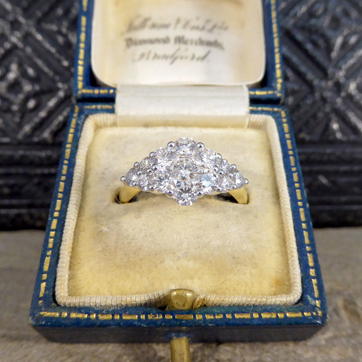 1.25ct Diamond Cluster Boat Shaped Ring in 18ct Yellow Gold - Wharfedale Antiques
