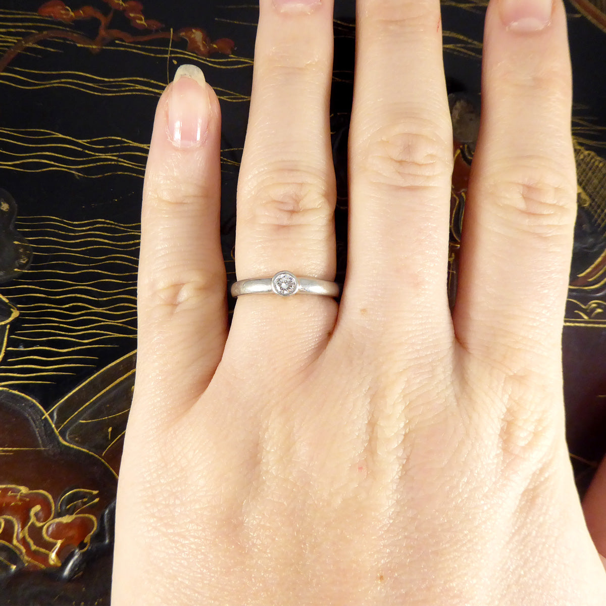 Vintage Rub Over Collar Set Diamond Solitaire Ring in Platinum - Wharfedale Antiques