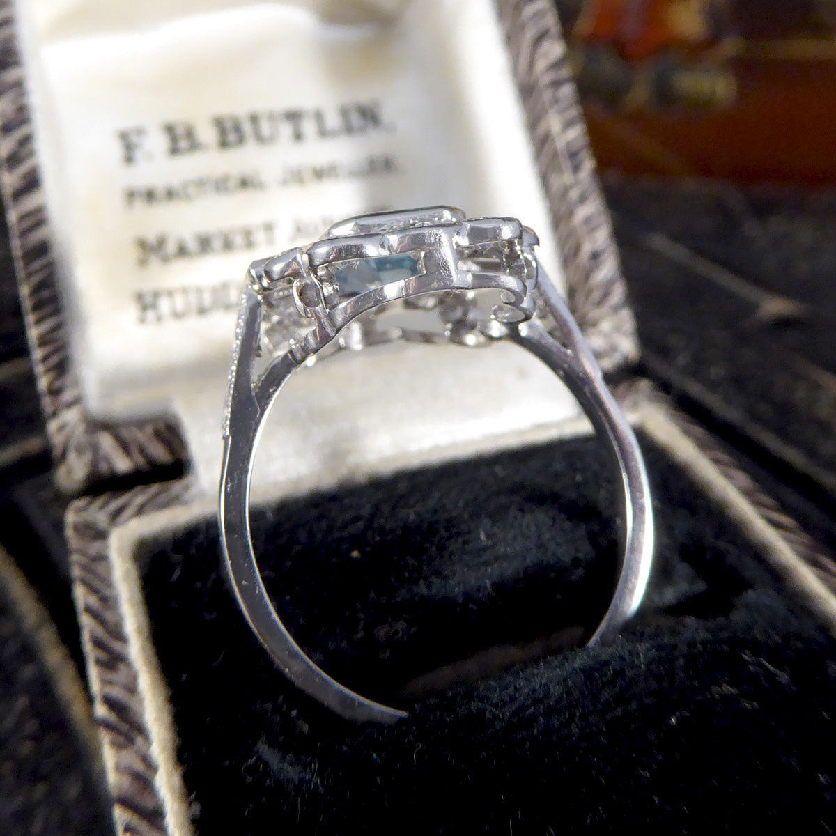 Contemporary Edwardian Style 1.30ct Aquamarine and Diamond Ring in Platinum - Wharfedale Antiques