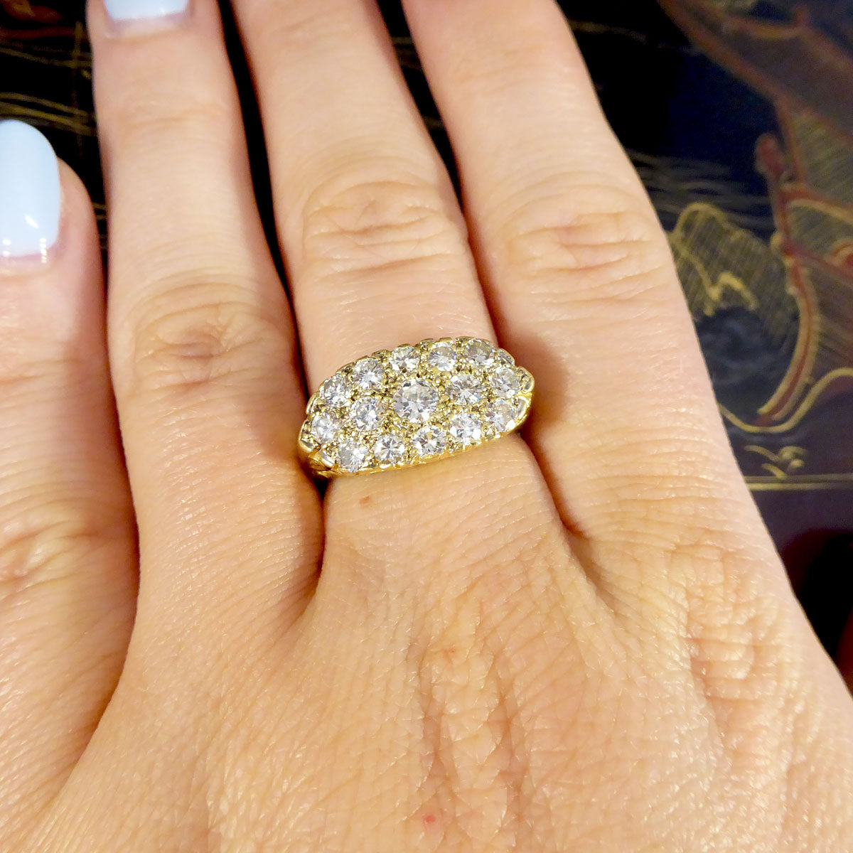 1.40ct Diamond Three Row Cluster Ring with Detailed Gallery in 18ct Yellow Gold - Wharfedale Antiques