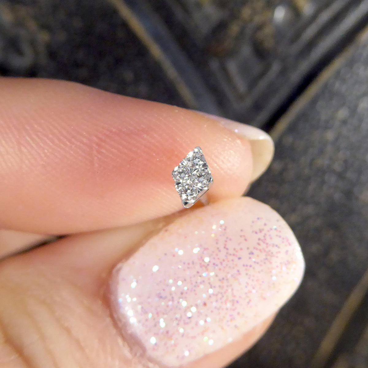 Contemporary Diamond Shaped Diamond Cluster Earrings in White Gold