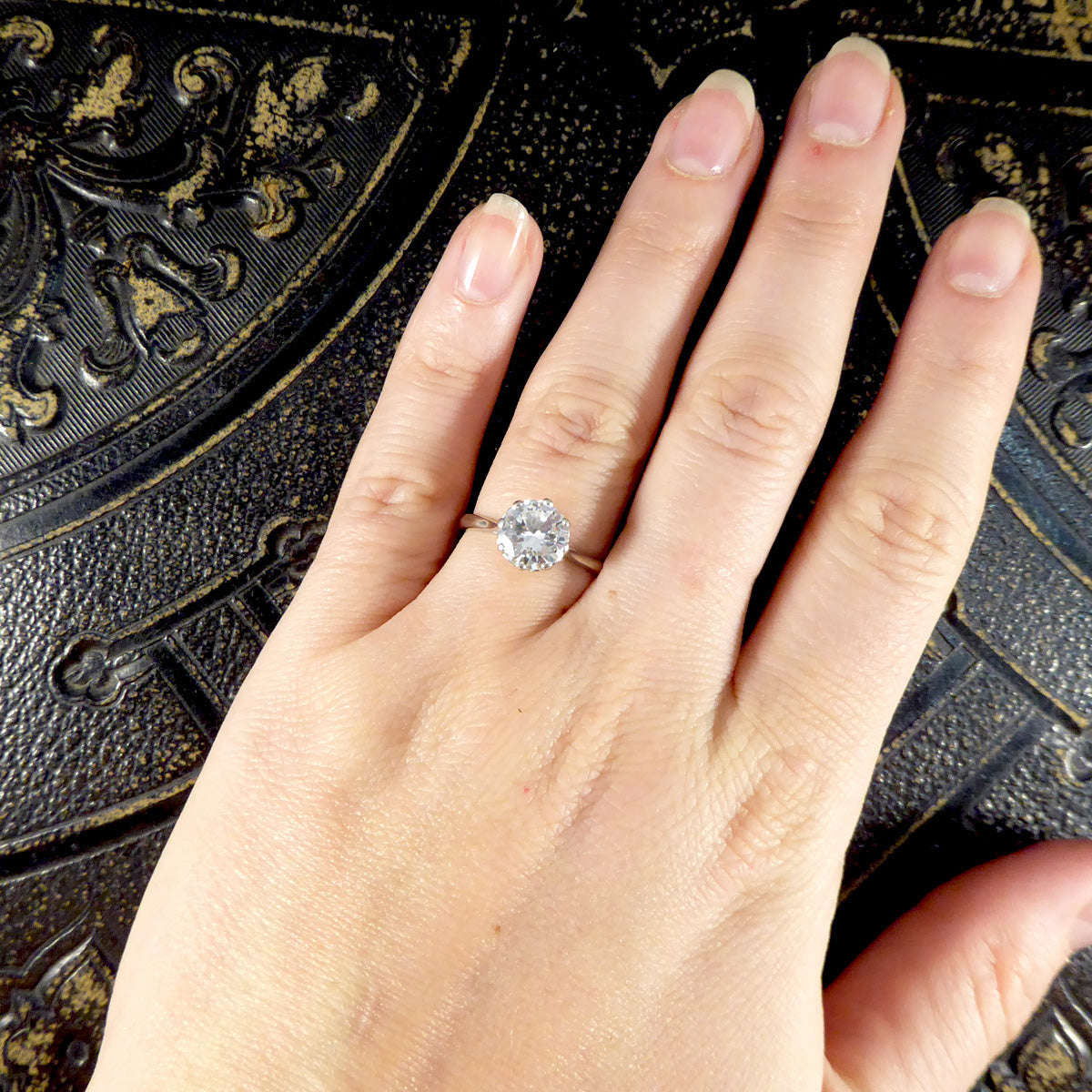 1930's 1.77ct Round Brilliant Cut Diamond Solitaire Engagement Ring in 18ct White Gold and Platinum - Wharfedale Antiques