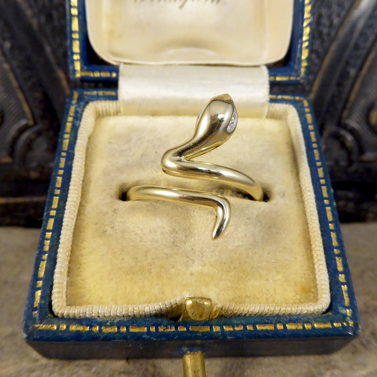 Contemporary New Diamond set Eyed Snake Ring in 9ct Yellow Gold - Wharfedale Antiques