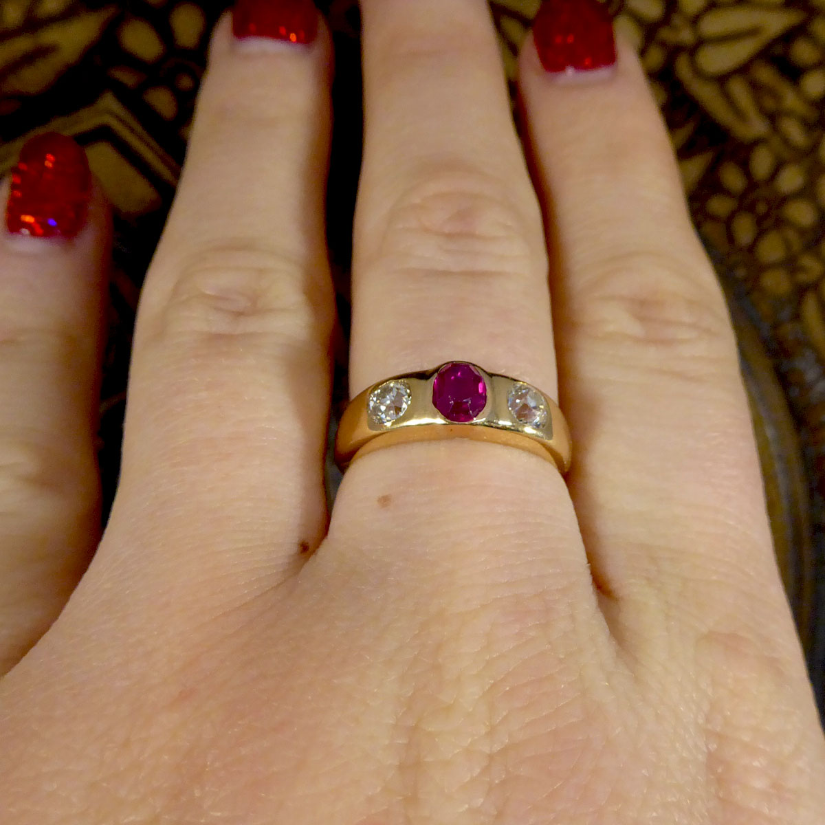 Late Victorian Ruby and Diamond Gypsy Set Band in 18ct Yellow Gold - Wharfedale Antiques