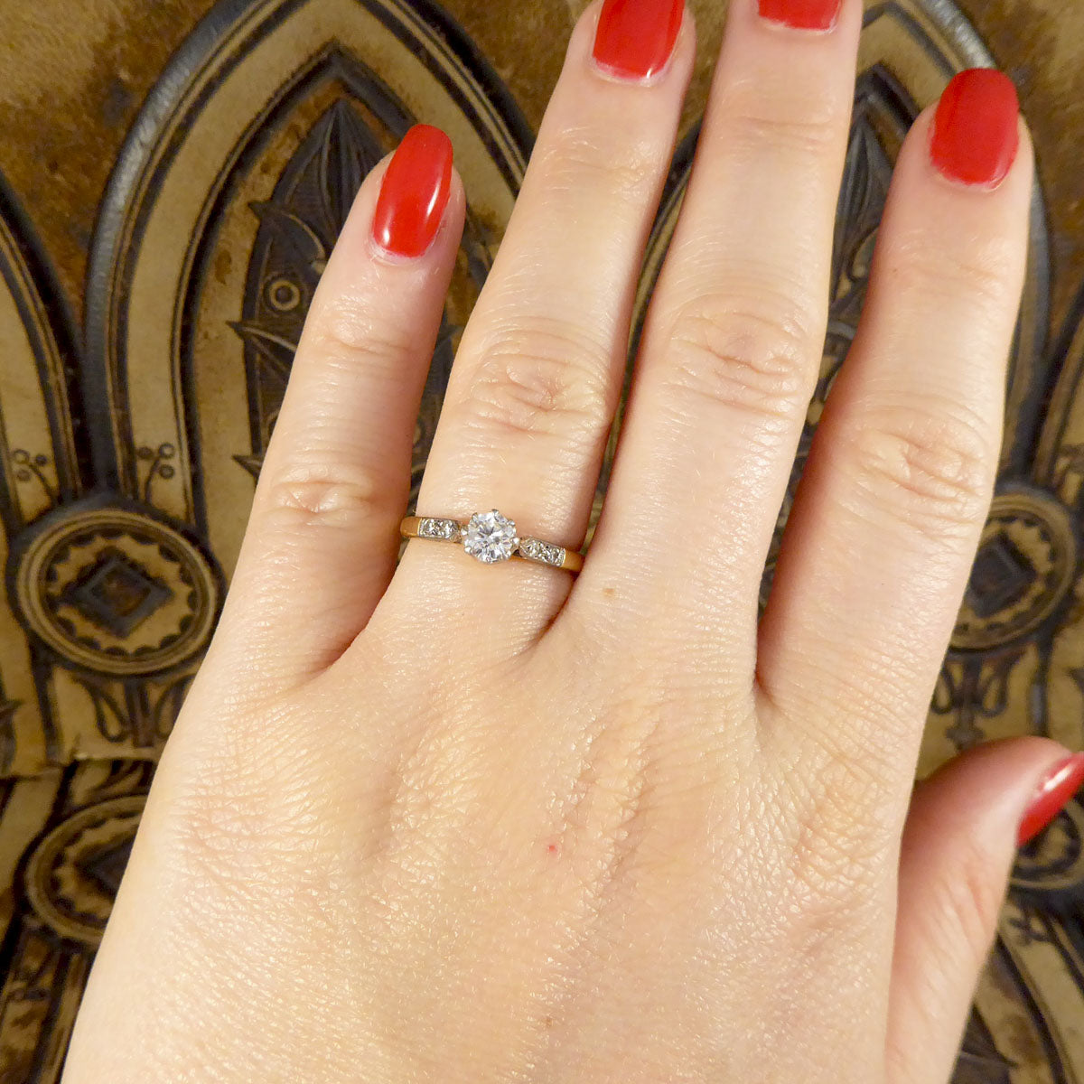 1920's Diamond Solitaire Ring with Diamond set Shoulders in 18ct Yellow Gold and Platinum - Wharfedale Antiques