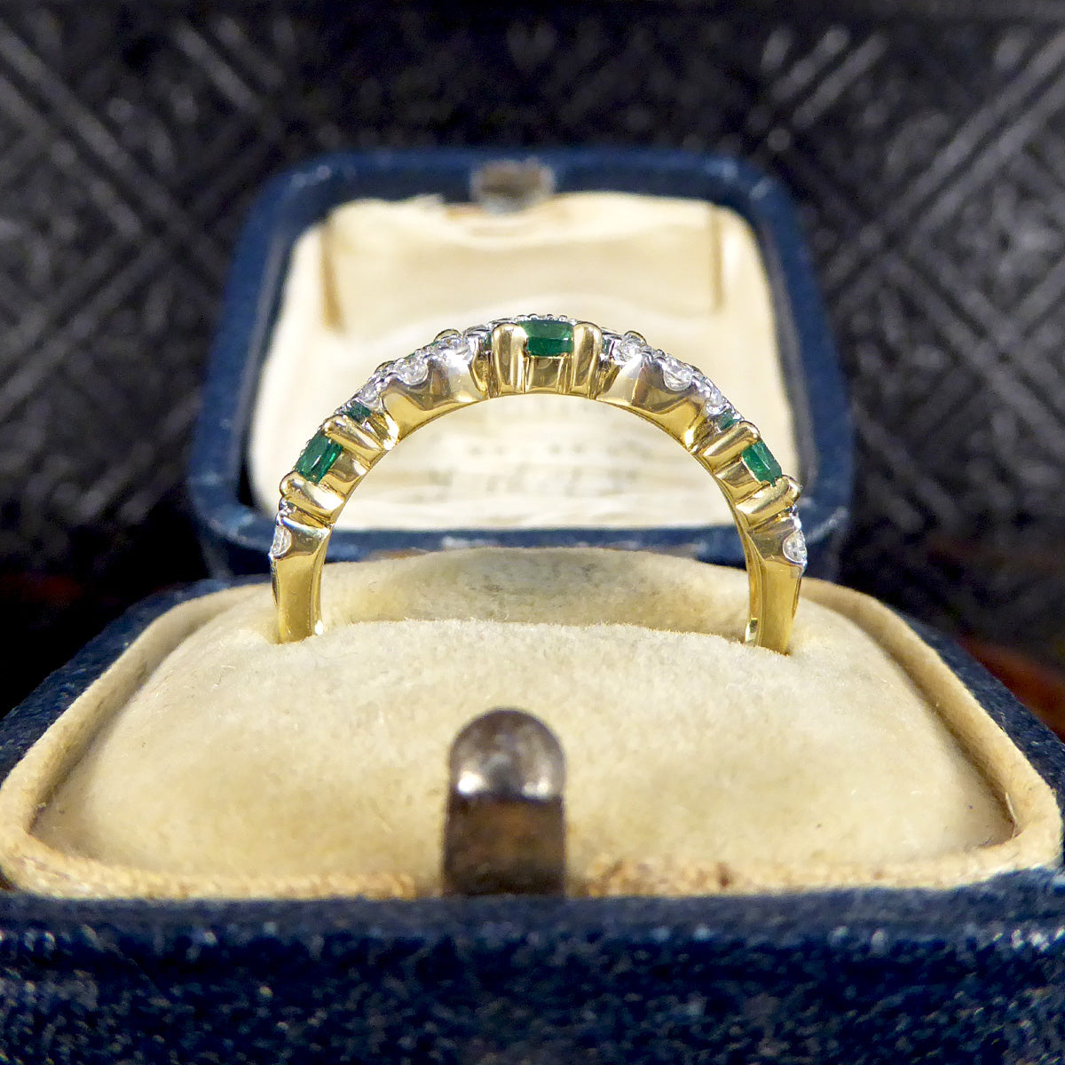 Emerald and Diamond Lazy River Band Ring in 18ct Yellow Gold - Wharfedale Antiques
