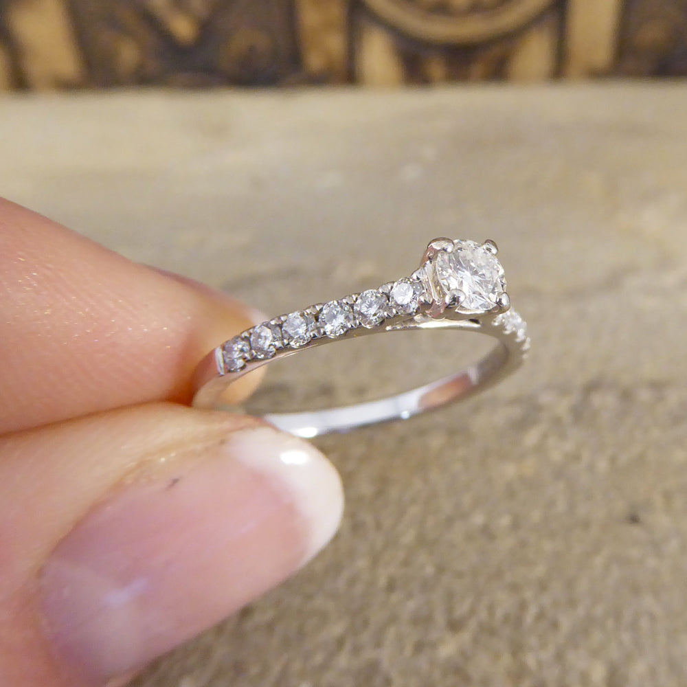 Contemporary Diamond Ring with Diamond Set Shoulders in 18ct White Gold