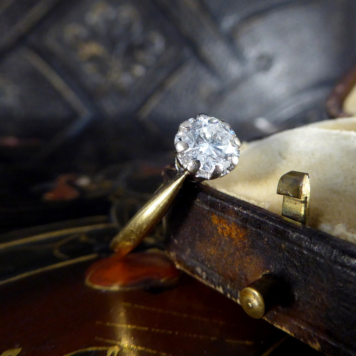 0.50ct Brilliant Cut Illusion Set Diamond Solitaire Engagement Ring in 18ct Yellow and White Gold - Wharfedale Antiques