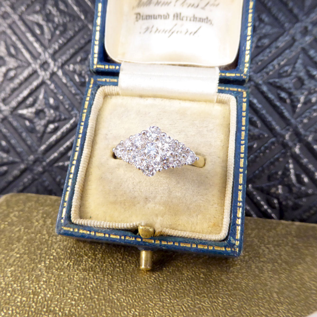 1.25ct Diamond Cluster Boat Shaped Ring in 18ct Yellow Gold - Wharfedale Antiques
