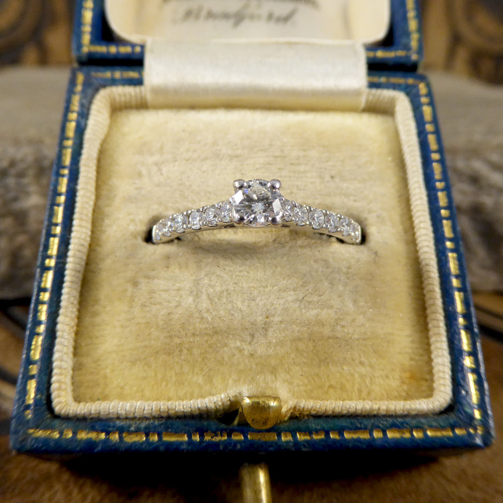 Contemporary Diamond Ring with Diamond Set Shoulders in 18ct White Gold