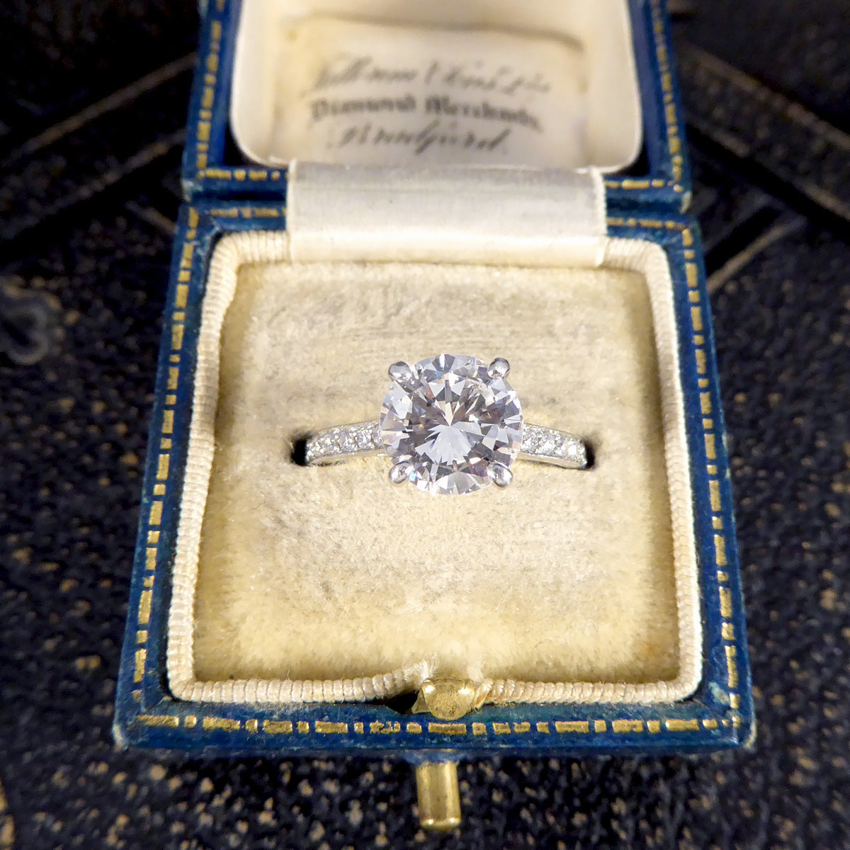 1.91ct Brilliant Cut Diamond Solitaire Engagement Ring with Diamond Shoulders in Platinum - Wharfedale Antiques