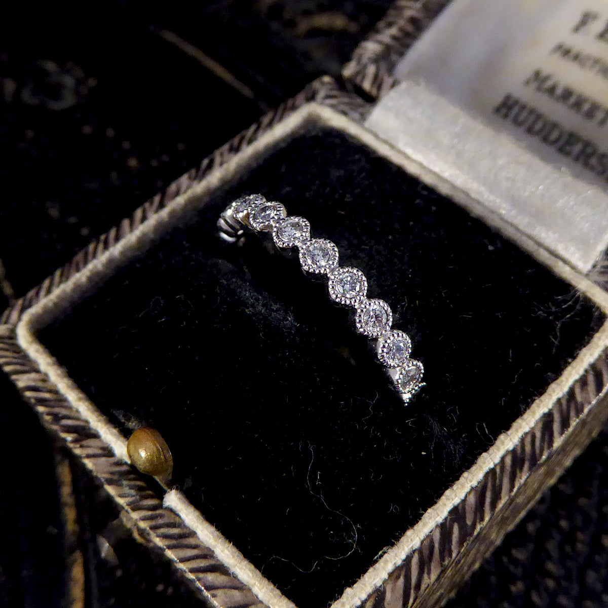 Diamond Rub Over Collar Set Platinum Half Eternity Ring - Wharfedale Antiques