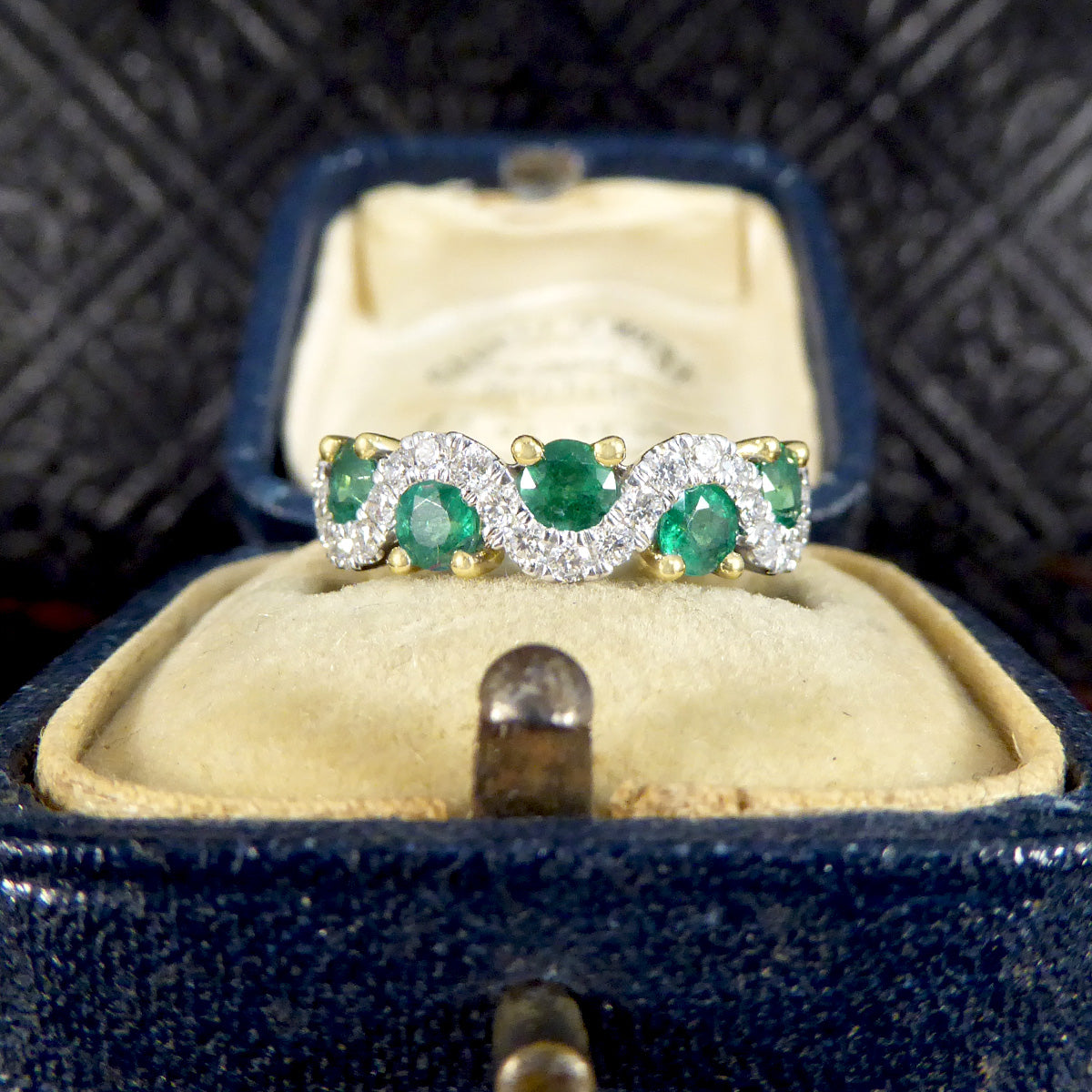 Emerald and Diamond Lazy River Band Ring in 18ct Yellow Gold - Wharfedale Antiques