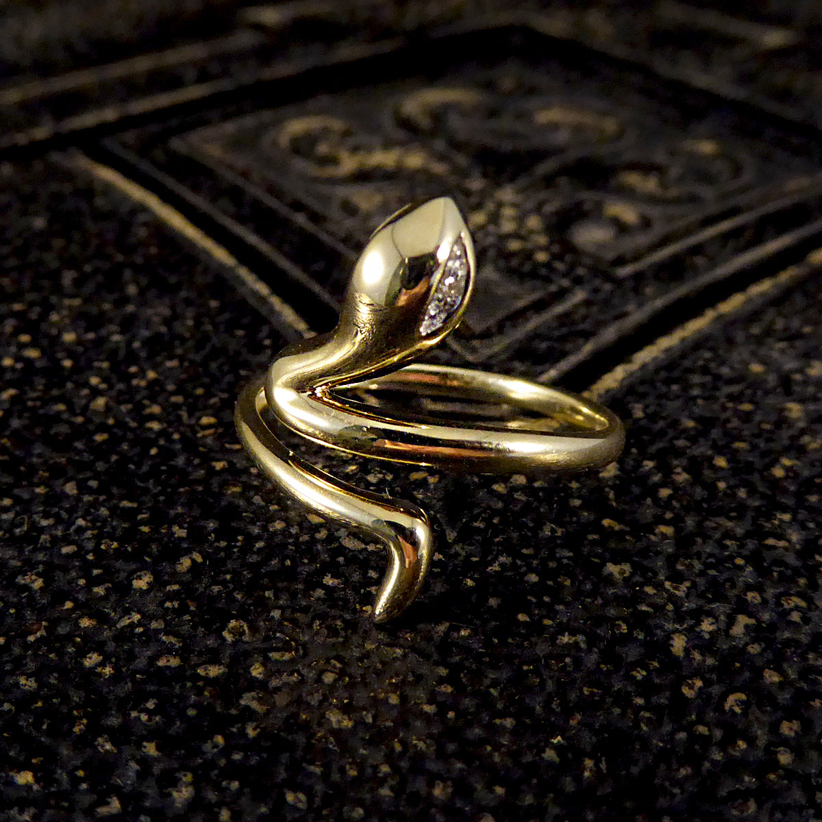 Contemporary New Diamond set Eyed Snake Ring in 9ct Yellow Gold - Wharfedale Antiques