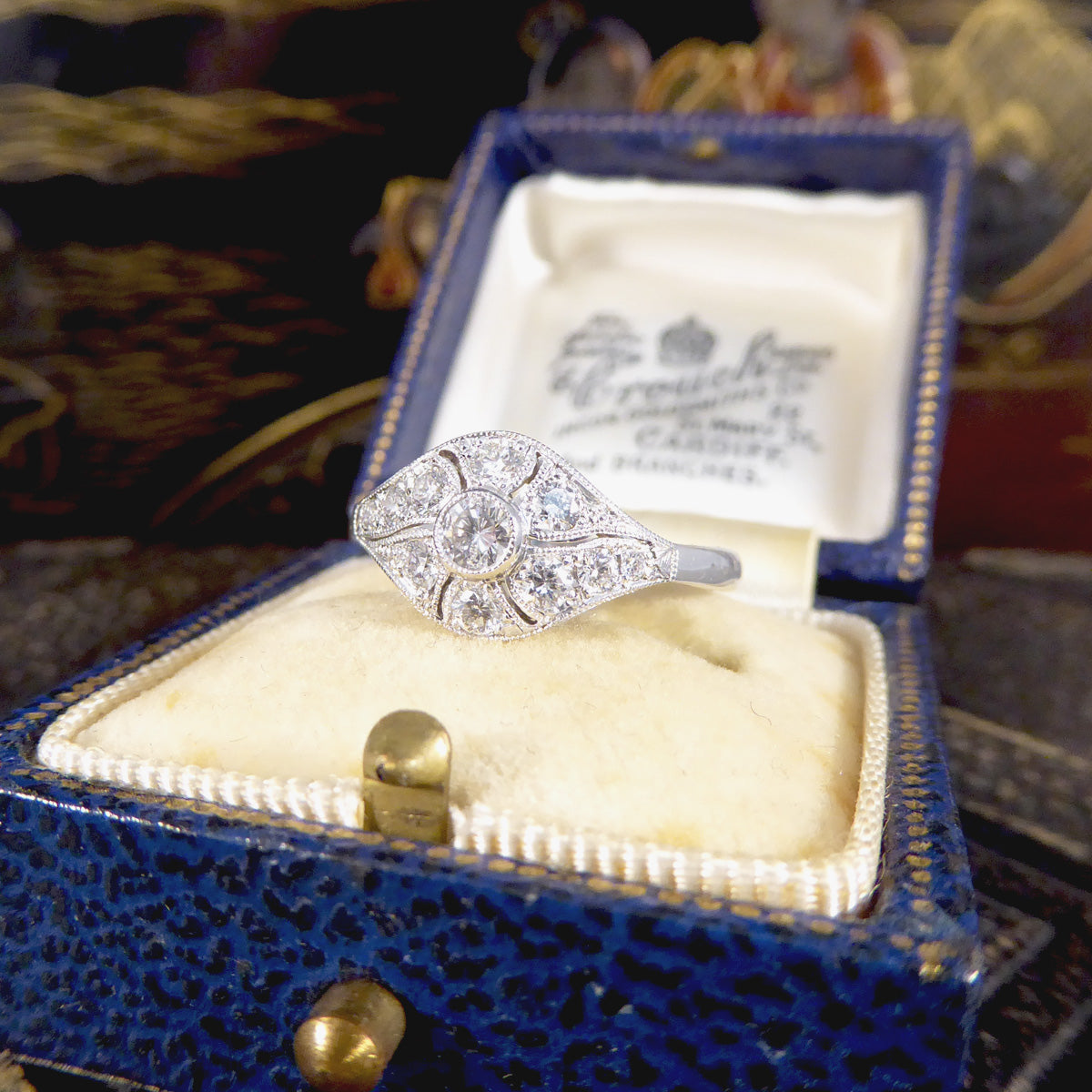 Premium Period Art Deco Replica 0.45ct Diamond Ring in 18ct White Gold - Wharfedale Antiques
