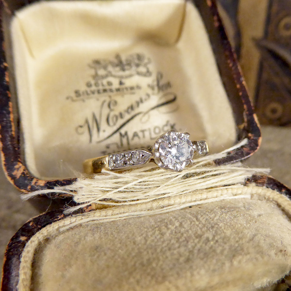 1920's Diamond Solitaire Ring with Diamond set Shoulders in 18ct Yellow Gold and Platinum - Wharfedale Antiques