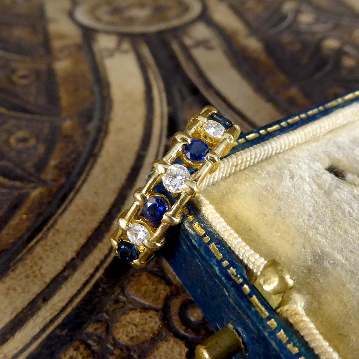 Unusual Sapphire and Diamond Spacer Ring in 18ct Yellow Gold
