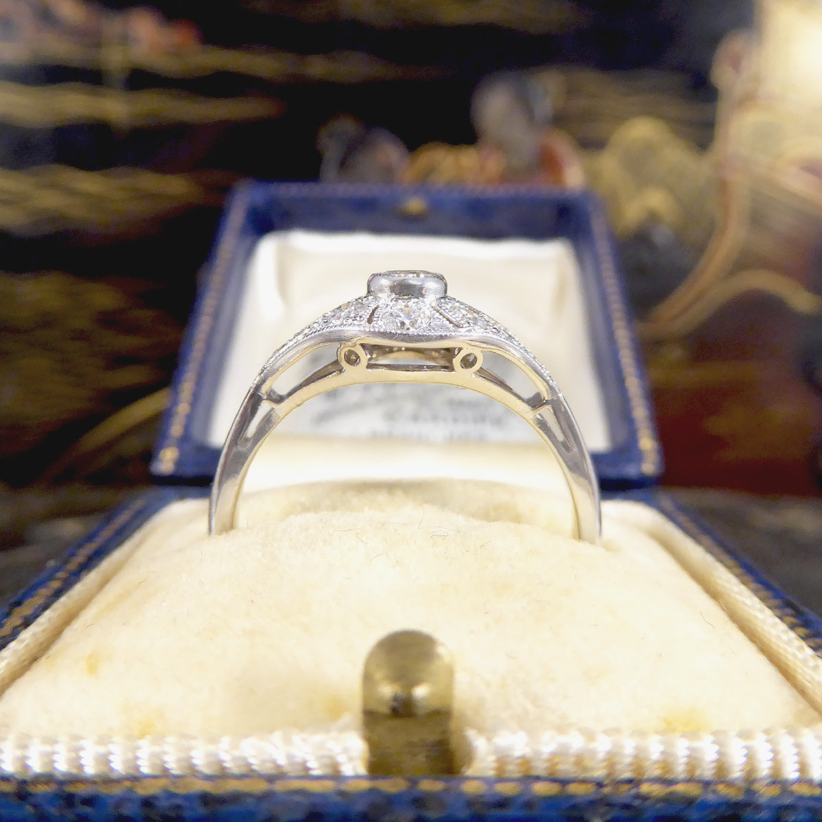 Premium Period Art Deco Replica 0.45ct Diamond Ring in 18ct White Gold - Wharfedale Antiques
