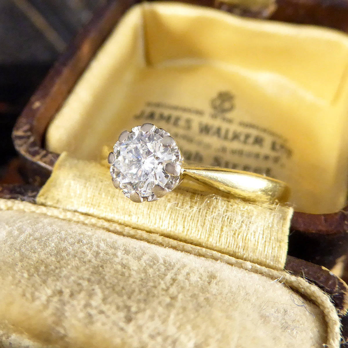 0.50ct Brilliant Cut Illusion Set Diamond Solitaire Engagement Ring in 18ct Yellow and White Gold - Wharfedale Antiques