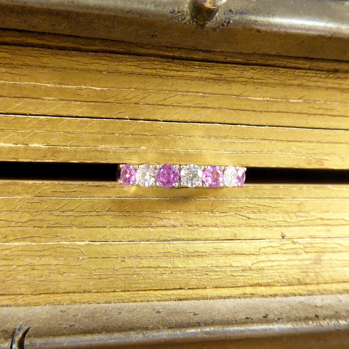 Pink Sapphire and Diamond Half Eternity Ring in 18ct White Gold - Wharfedale Antiques