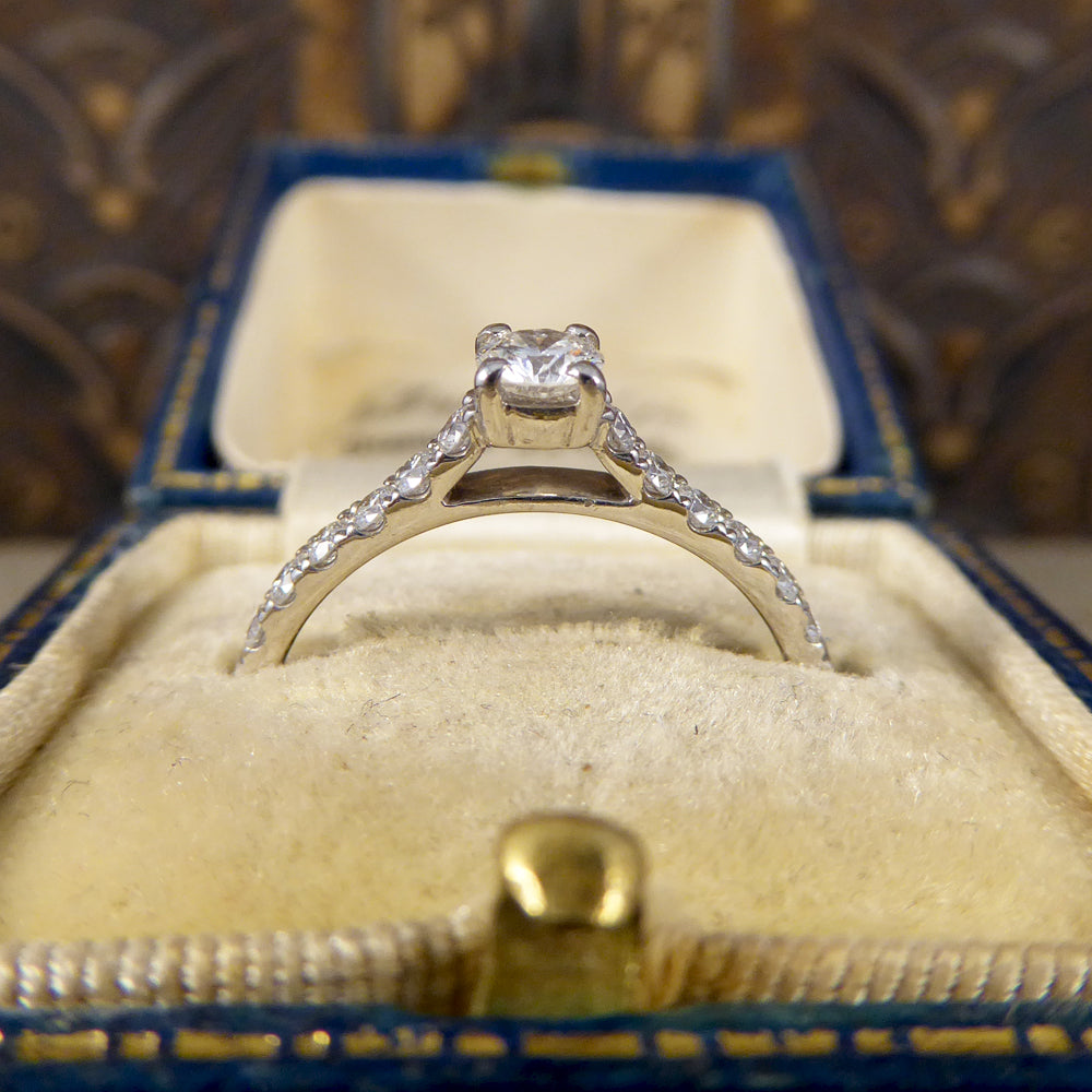 Contemporary Diamond Ring with Diamond Set Shoulders in 18ct White Gold